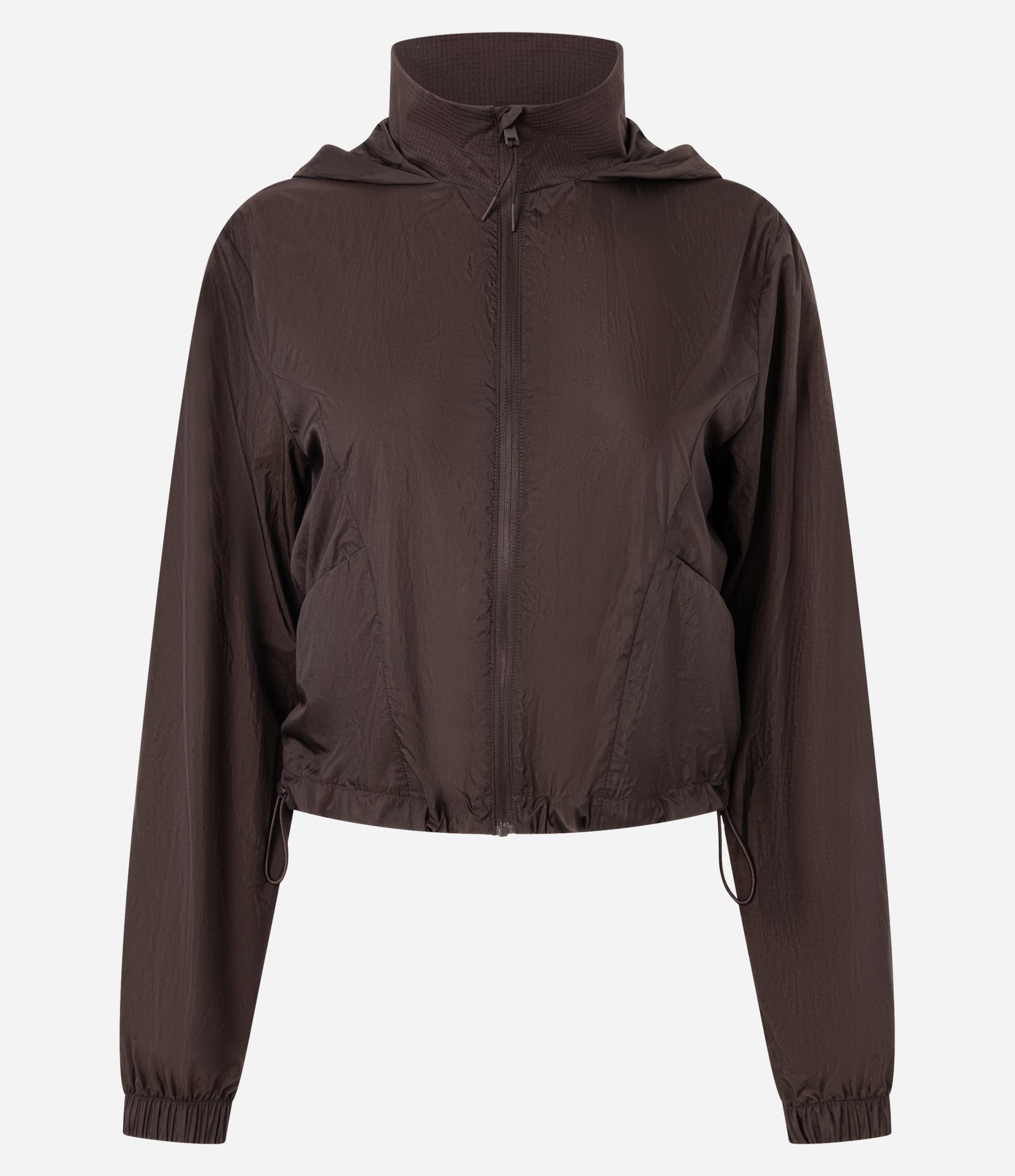 Jaqueta Corta Vento Cropped Esportiva com Saquinho Marrom 1