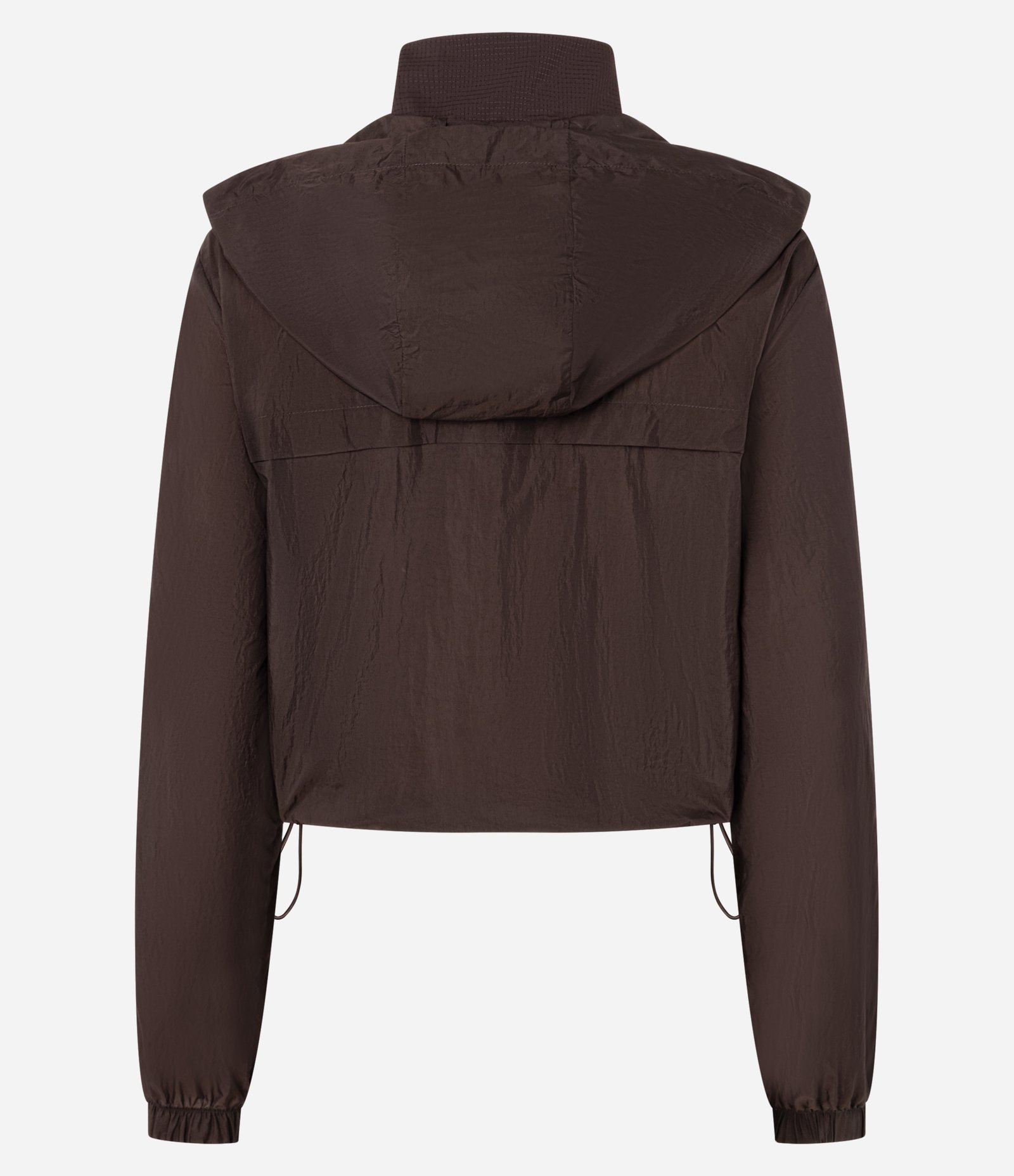 Jaqueta Corta Vento Cropped Esportiva com Saquinho Marrom 2