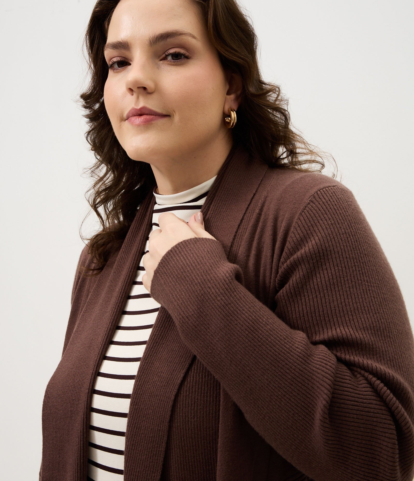 Cardigan Alongado em Tricô com Pontas Curve & Plus Size Marrom 3