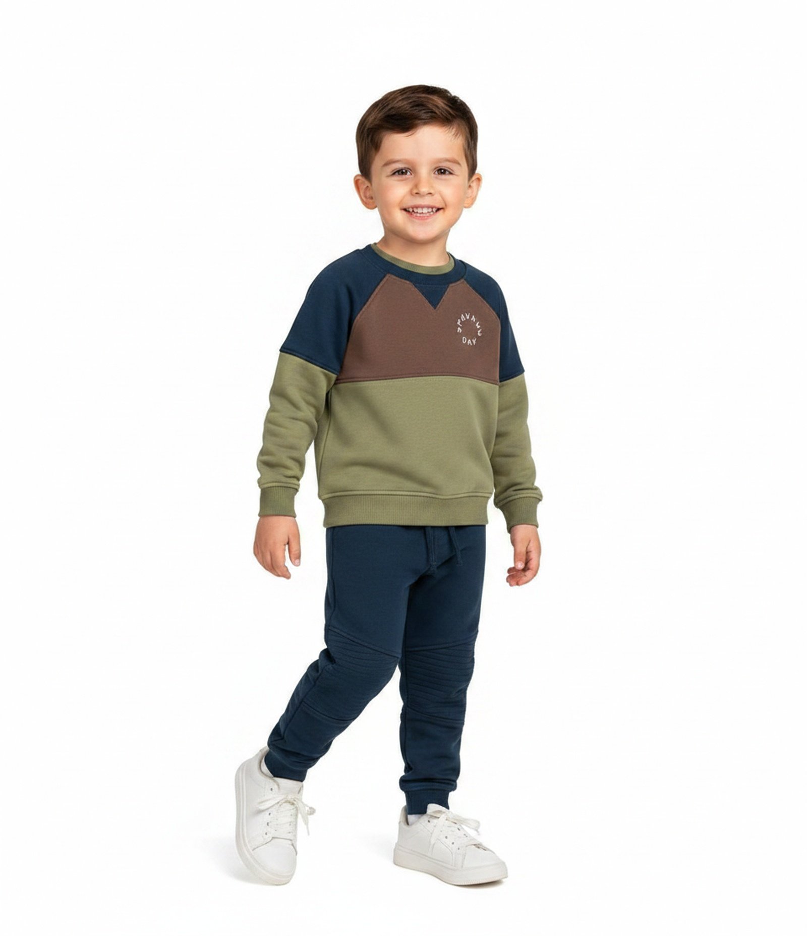 Conjunto Infantil em Moletom com Lettering e Calça – Tam 1 a 5/6 Anos Verde/Azul 1