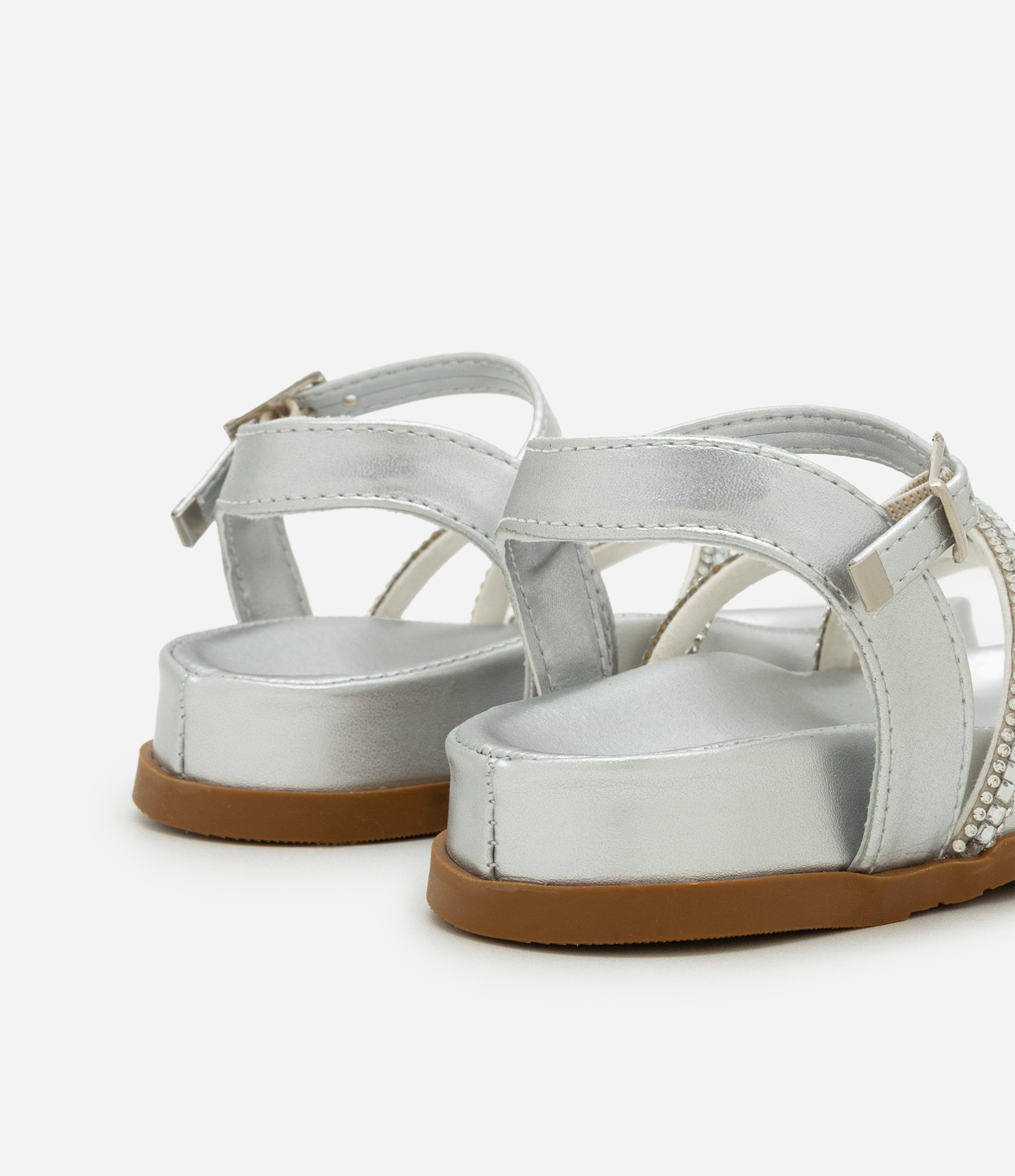 Sandália Infantil em PU com Strass Aplicado - Tam 20 ao 24 Prata 2