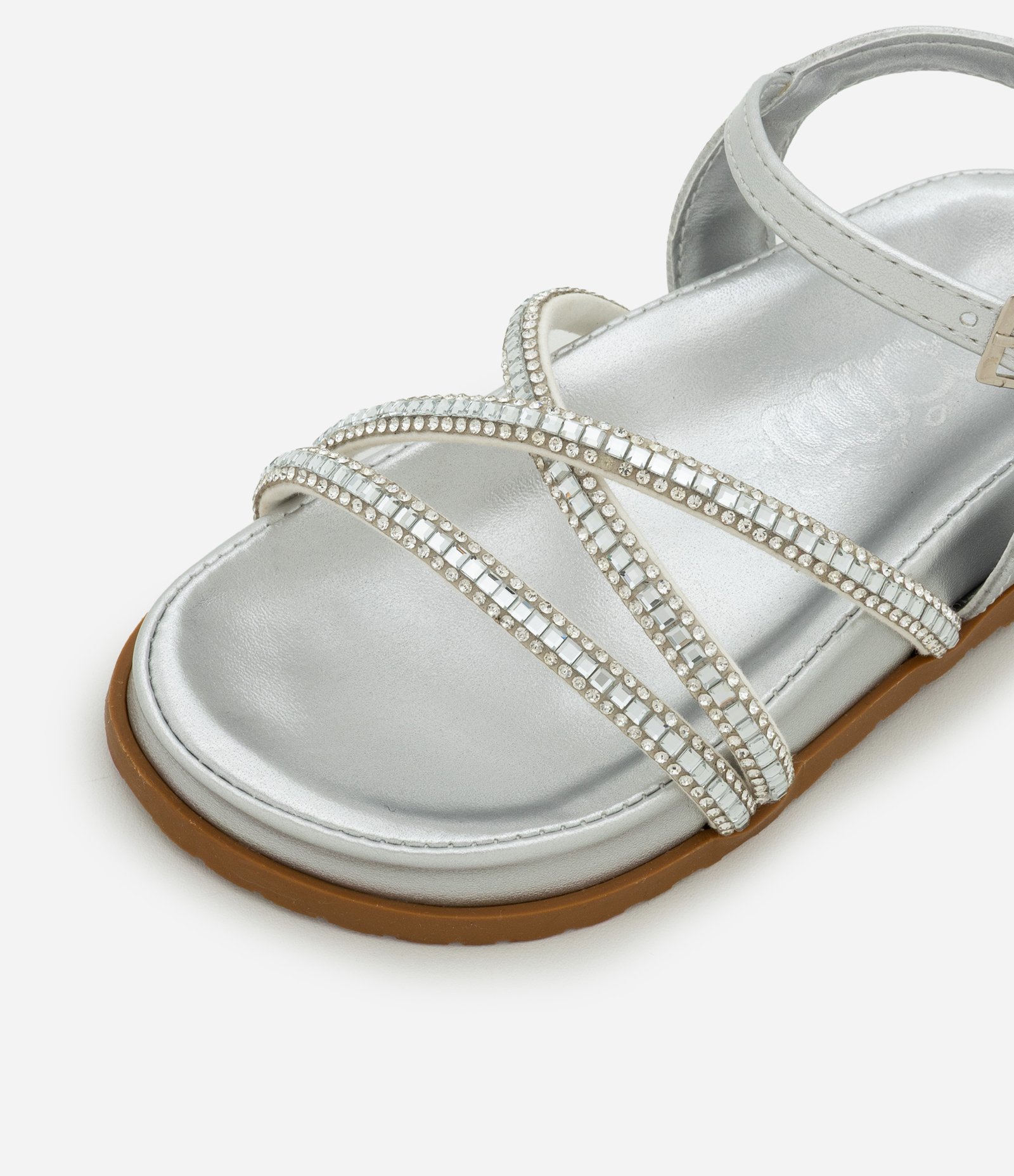 Sandália Infantil em PU com Strass Aplicado - Tam 20 ao 24 Prata 4