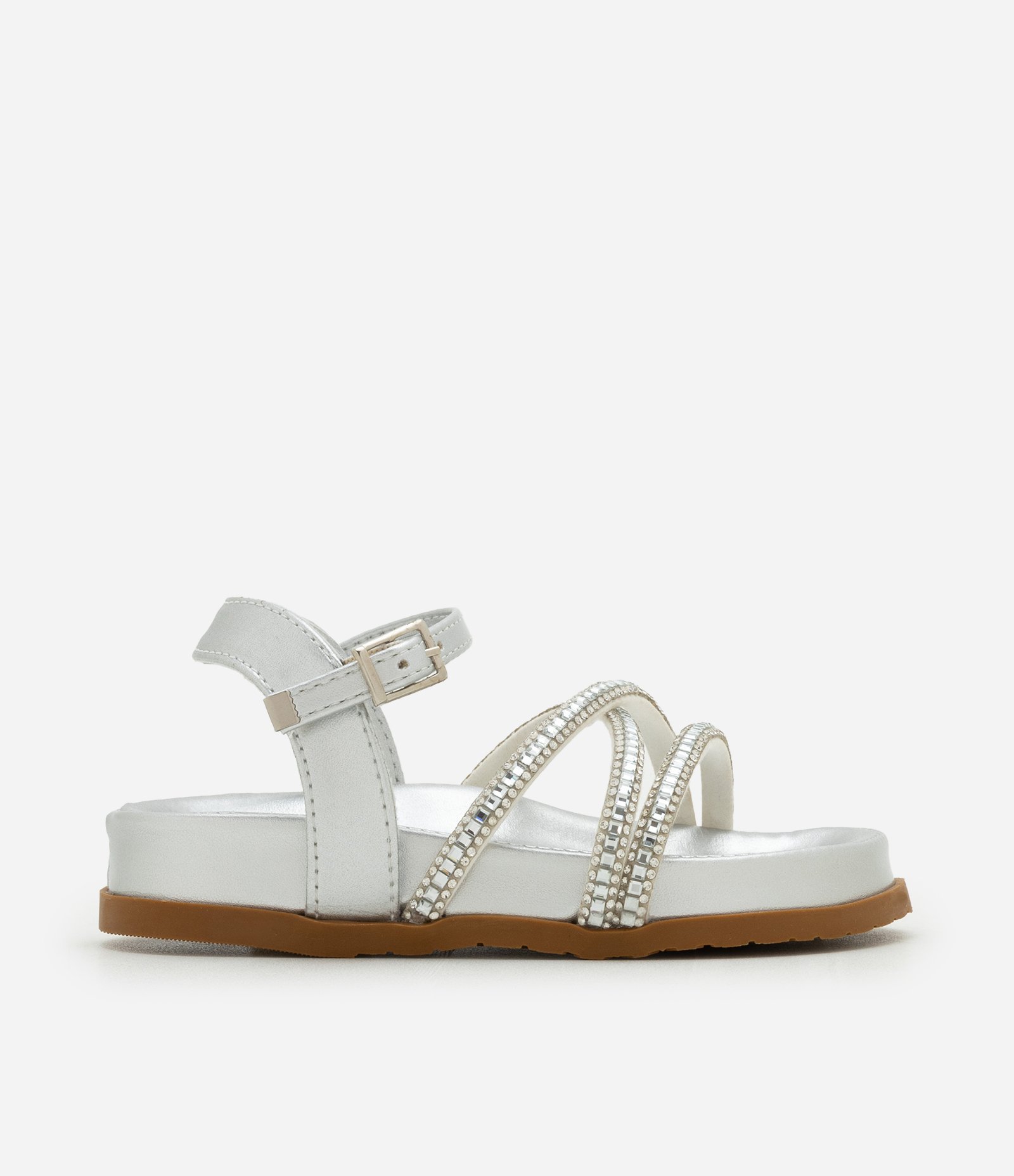 Sandália Infantil em PU com Strass Aplicado - Tam 20 ao 24 Prata 6