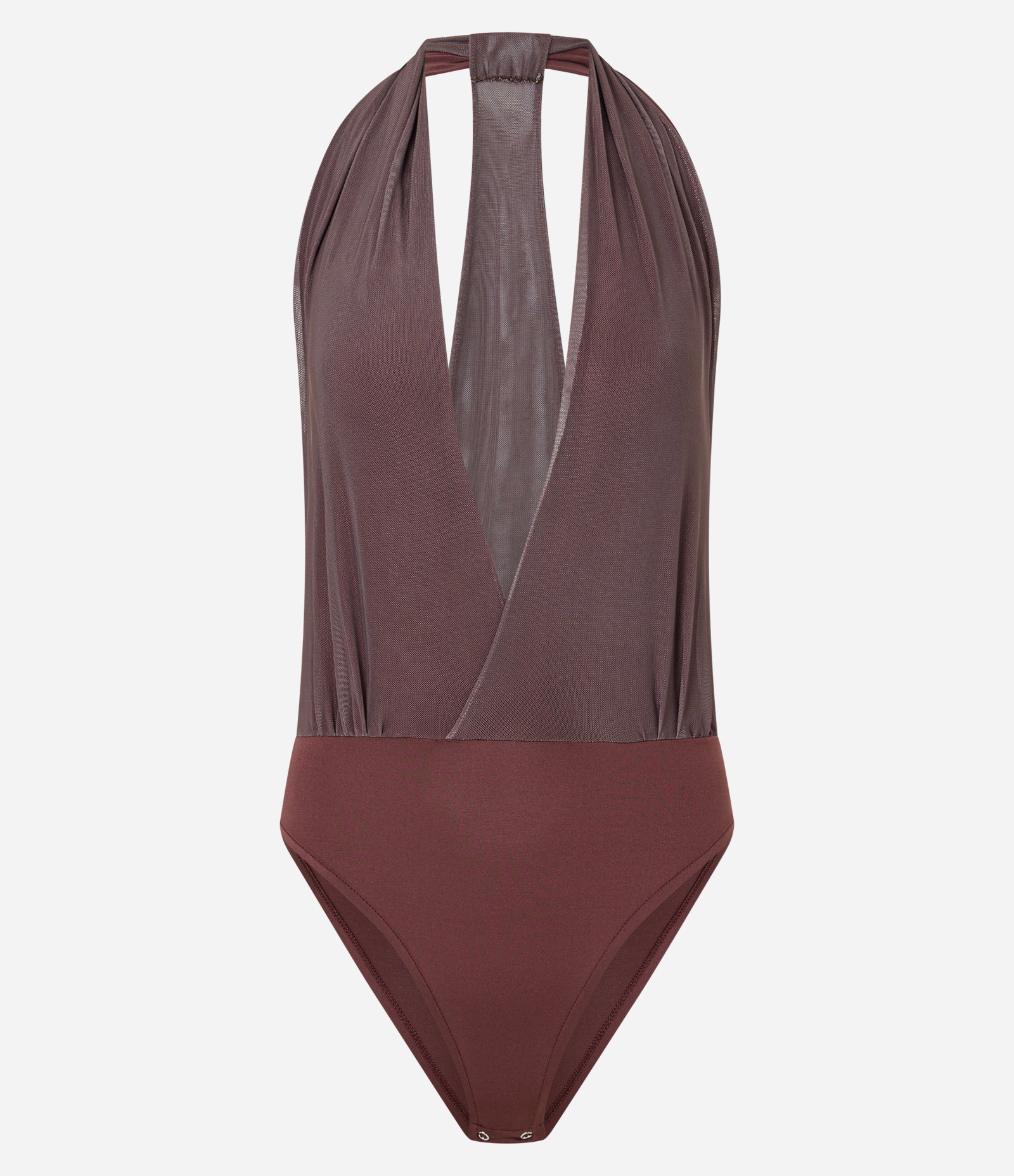 Body em Tule Frente Única com Costas Diferenciadas Marrom 5