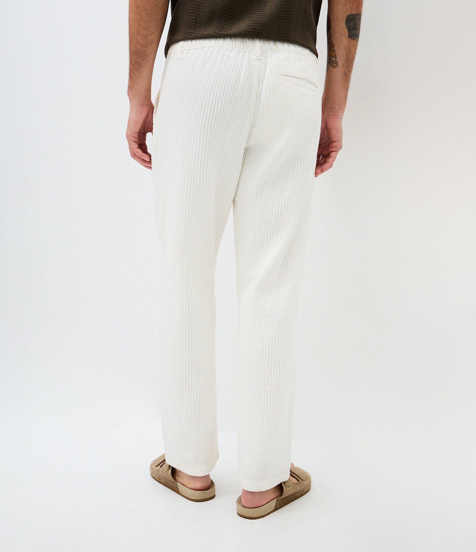 Calça Reta em Algodão com Textura Vertical Branco 3