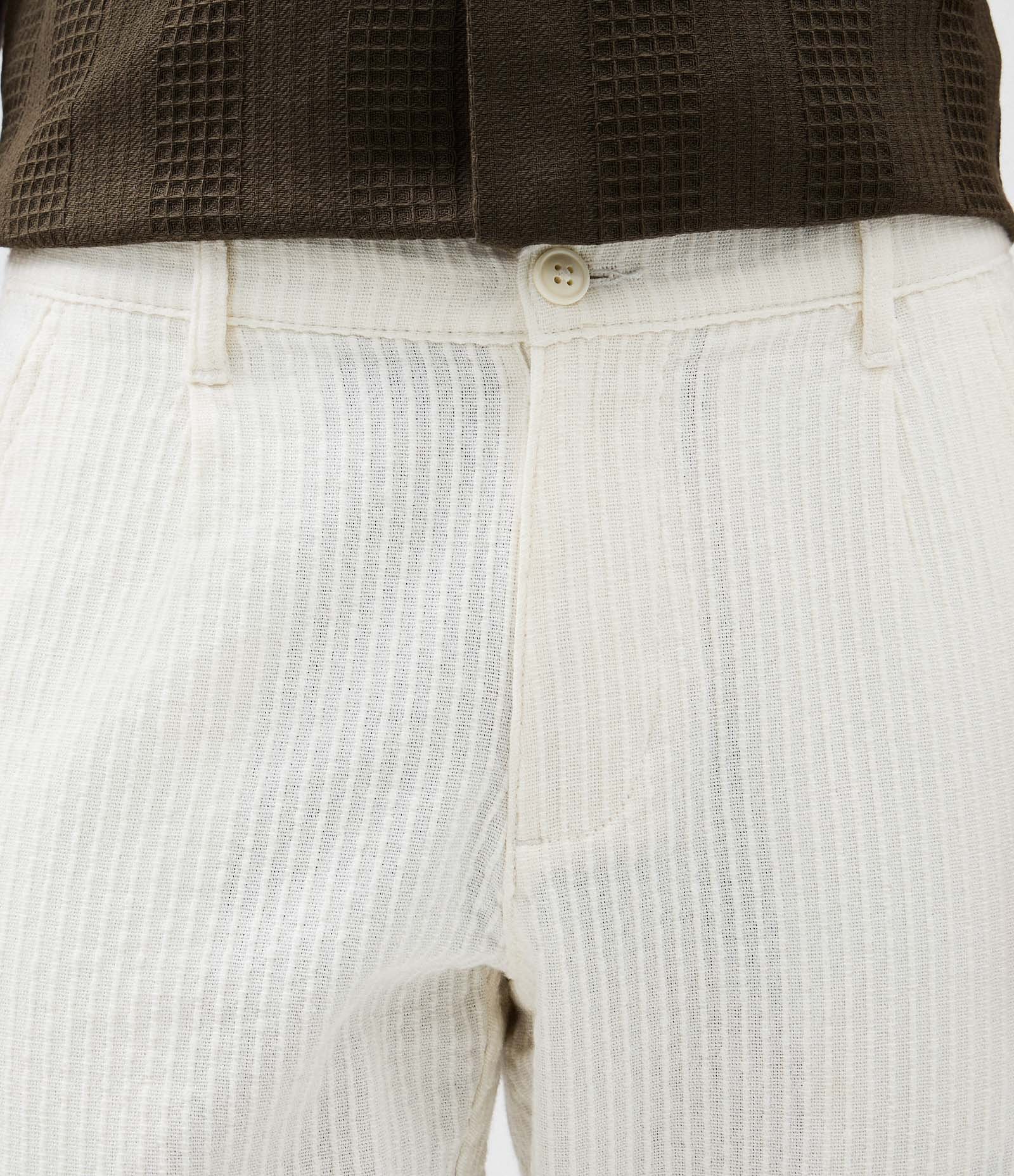 Calça Reta em Algodão com Textura Vertical Branco 4