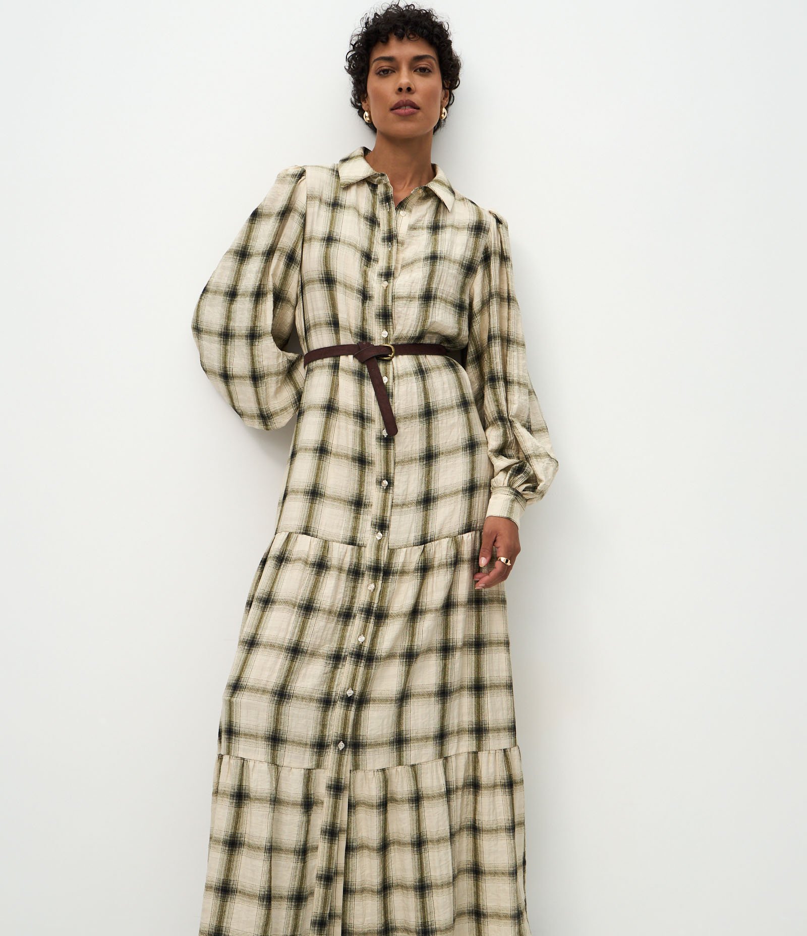 Vestido Long Midi em Viscose Xadrez com Cinto GG 2