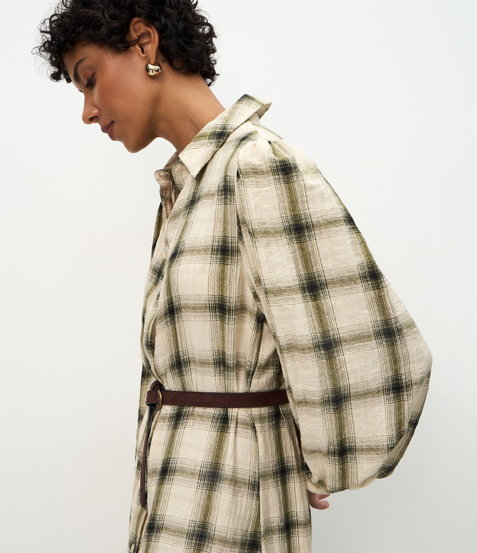 Vestido Long Midi em Viscose Xadrez com Cinto GG 3