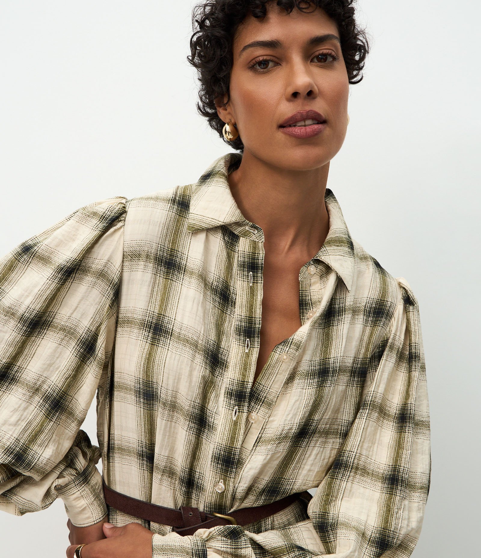 Vestido Long Midi em Viscose Xadrez com Cinto GG 4