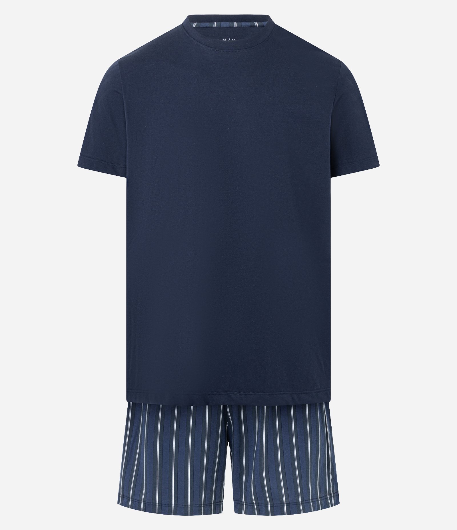 Pijama Curto em Algodão com Listras Contrastantes Azul 1