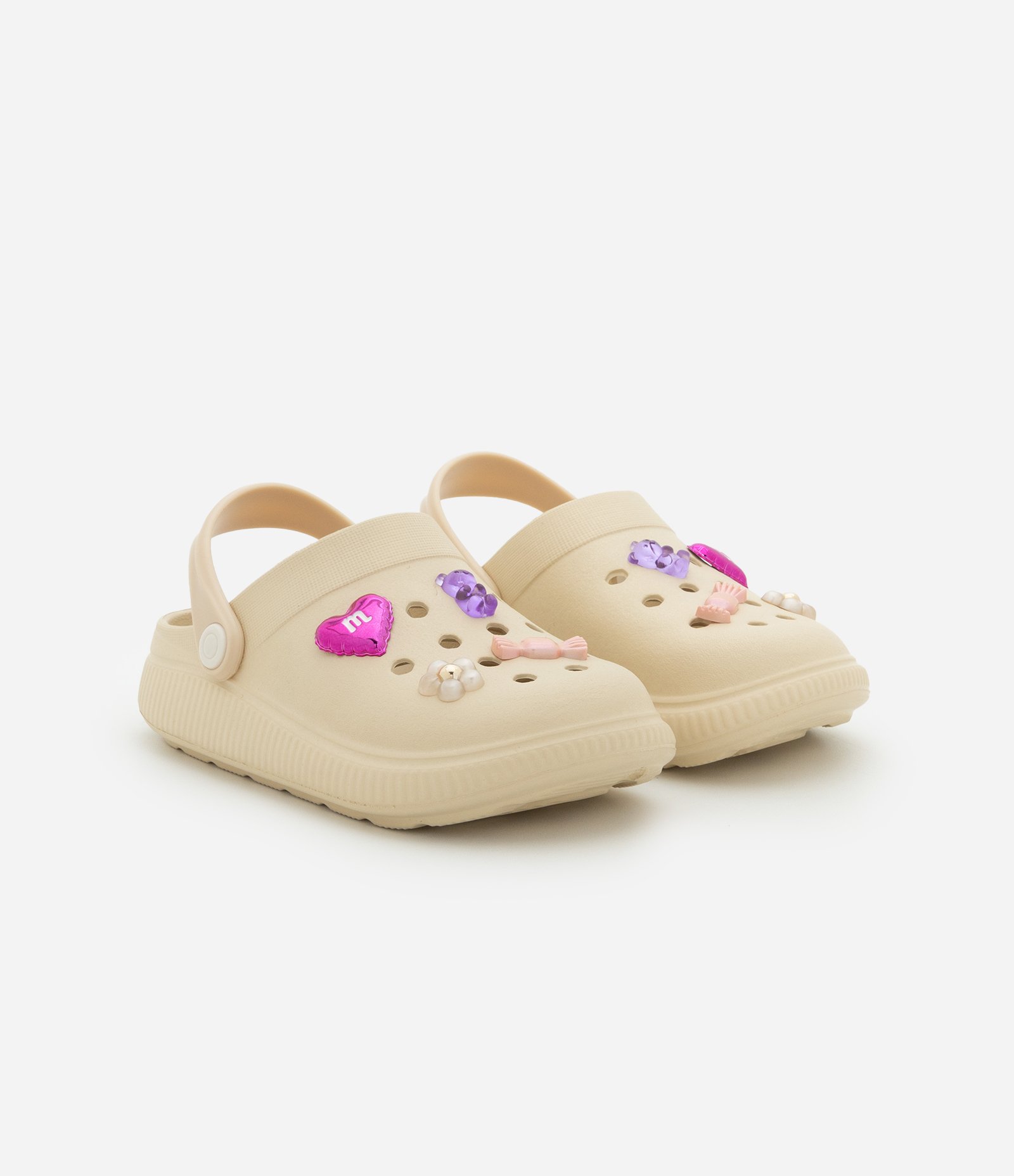 Sandália Infantil Babuche em PVC com Patchs Aplicados - Tam 25 ao 36 Off White 1