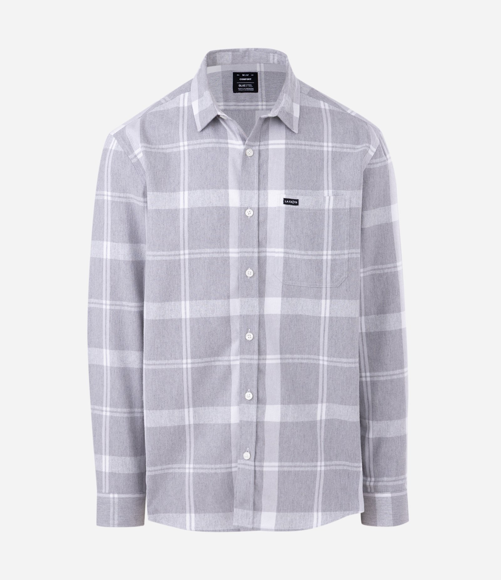 Camisa em Flanela Xadrez com Bolsos e Botões Frontais Cinza 5