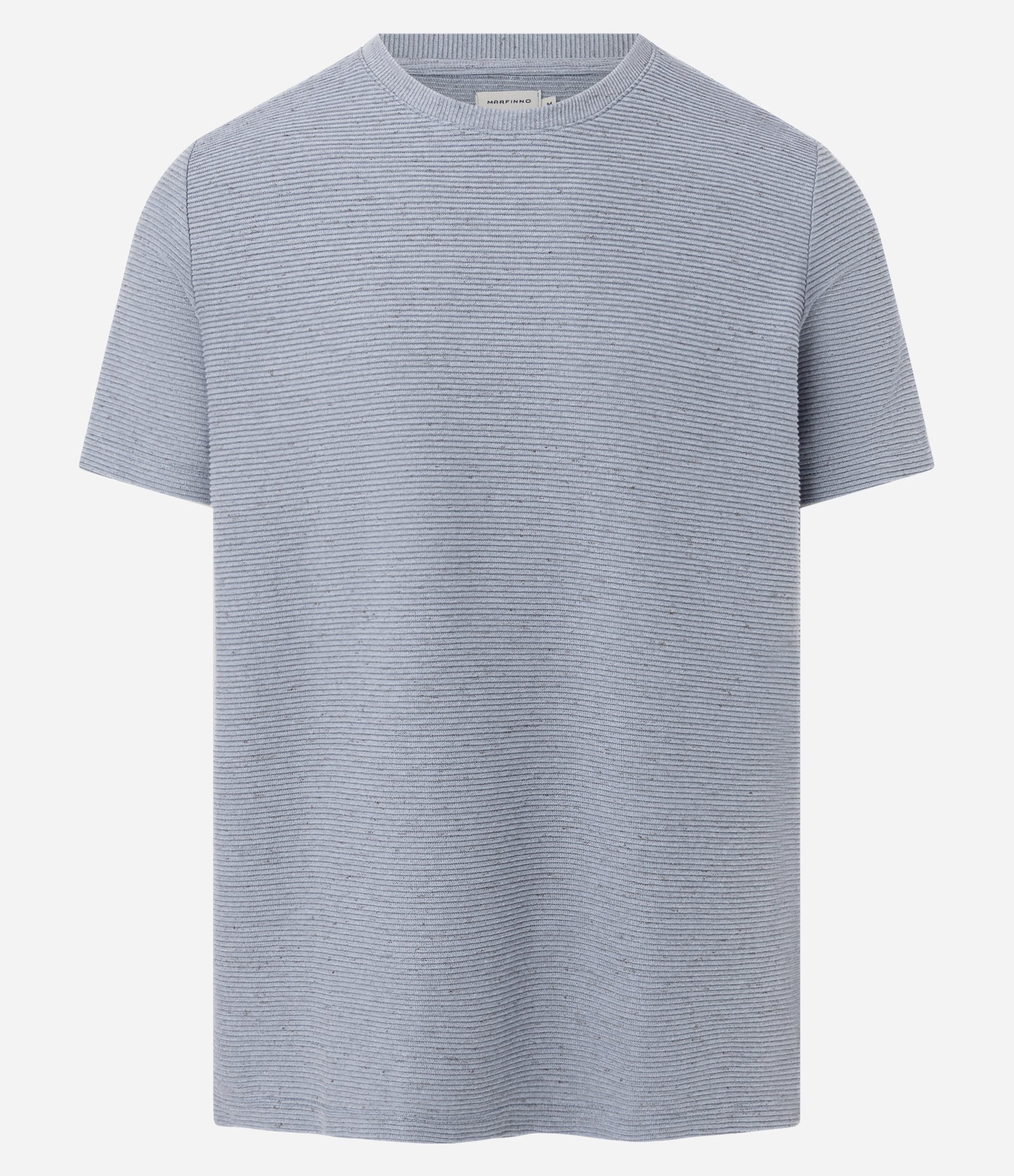 Camiseta Regular em Algodão com Textura Horizontal Cinza 1