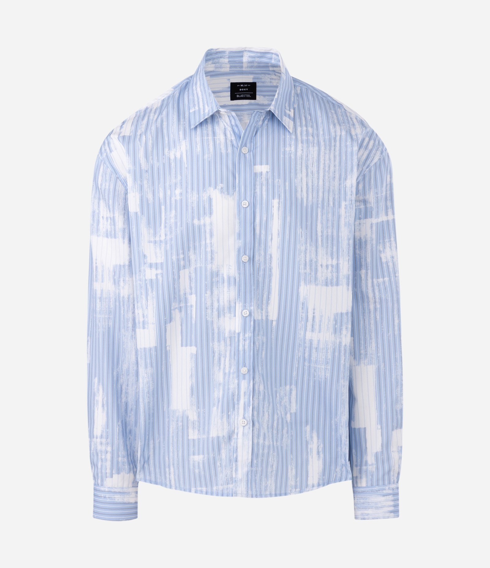 Camisa Manga Longa Alfaiatada Listrada com Efeito Pincelada Azul 5