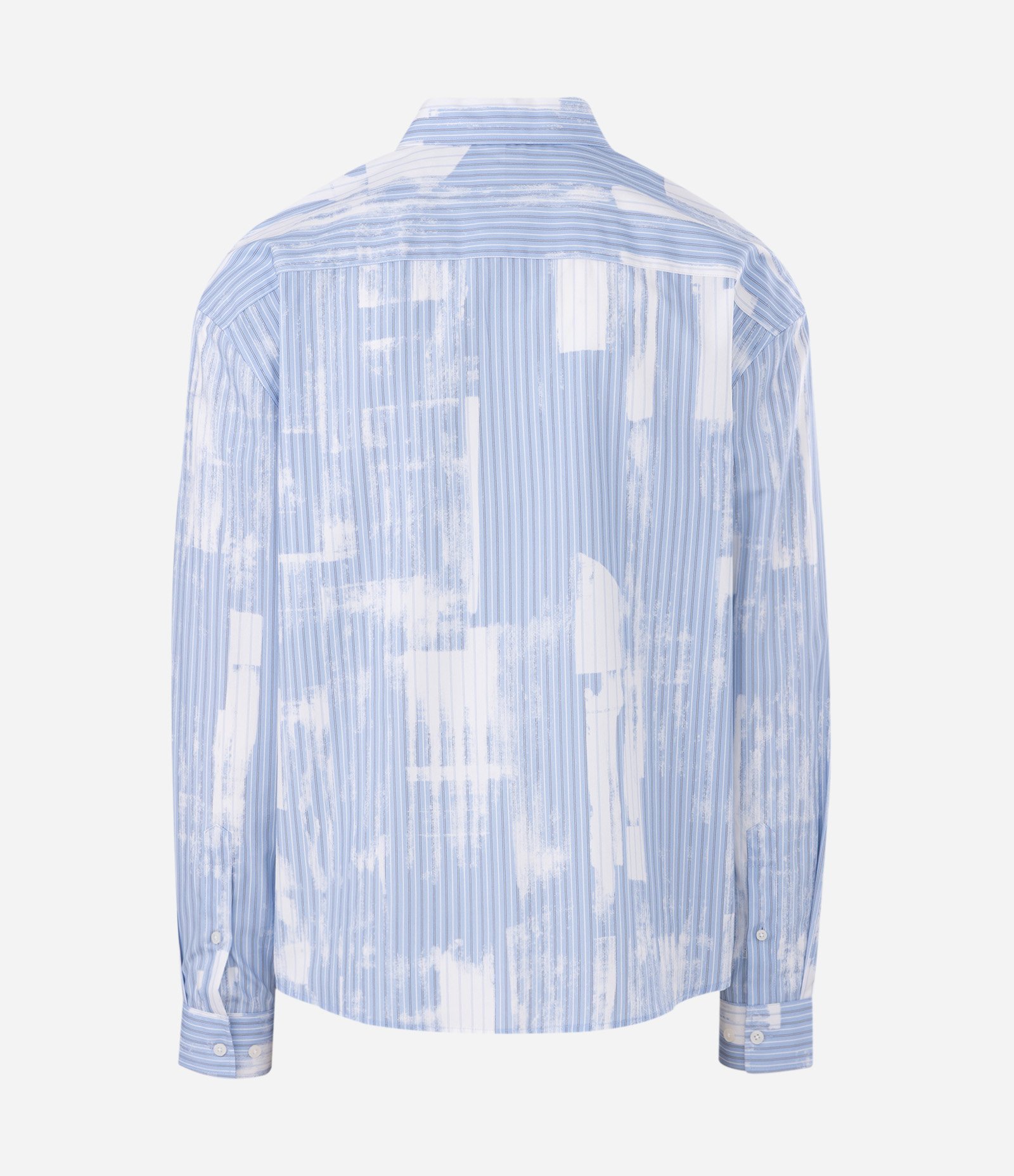 Camisa Manga Longa Alfaiatada Listrada com Efeito Pincelada Azul 6