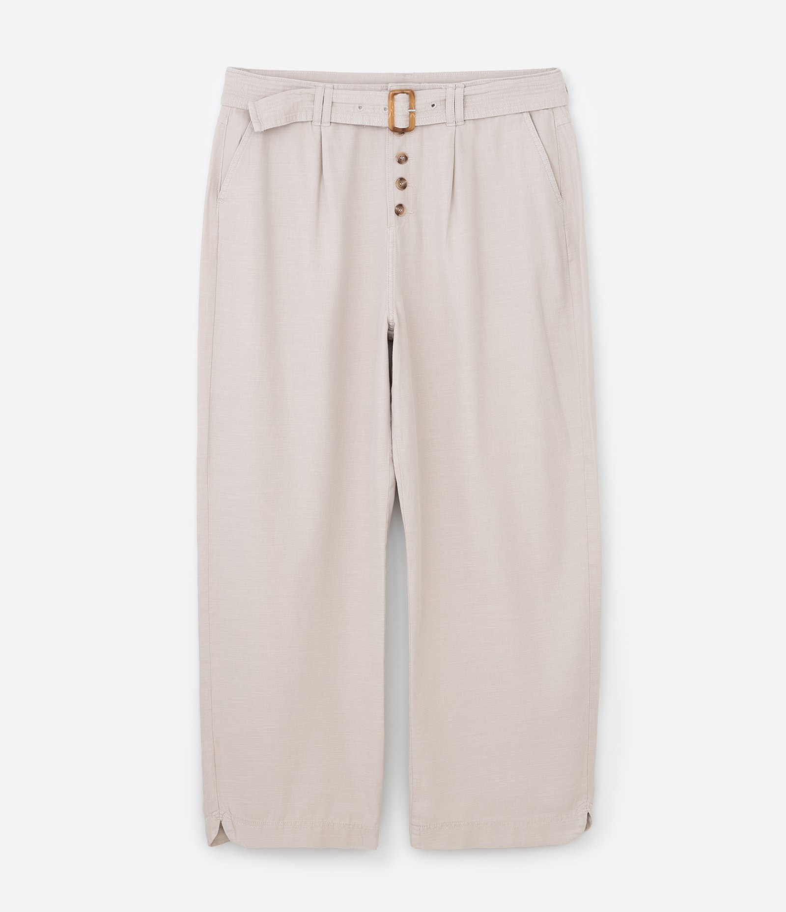 Calça Reta em Sarja com Botões e Fivela Cinto Tartaruga Curve & Plus Size Off White 1