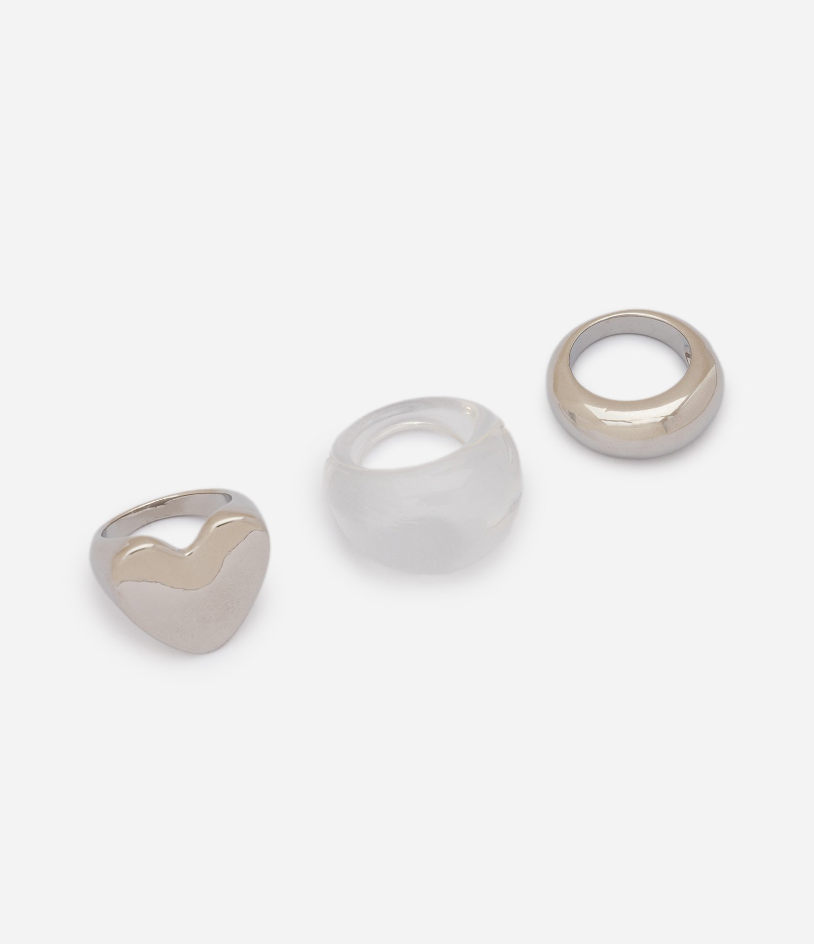 Kit 03 Anéis com Formatos Variados Prata 1