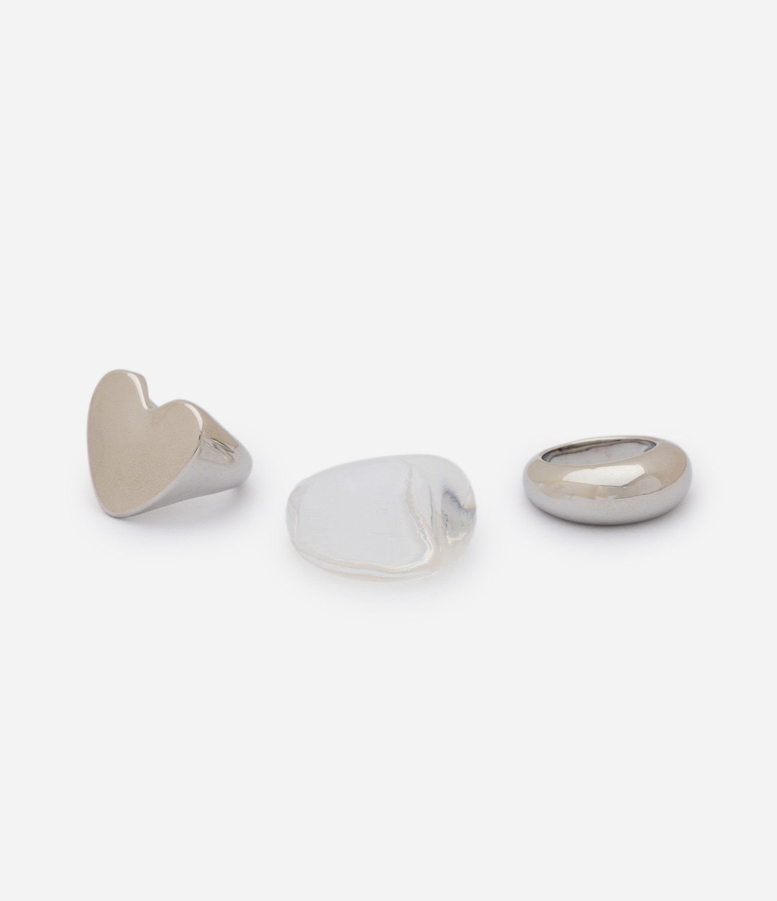 Kit 03 Anéis com Formatos Variados Prata 2