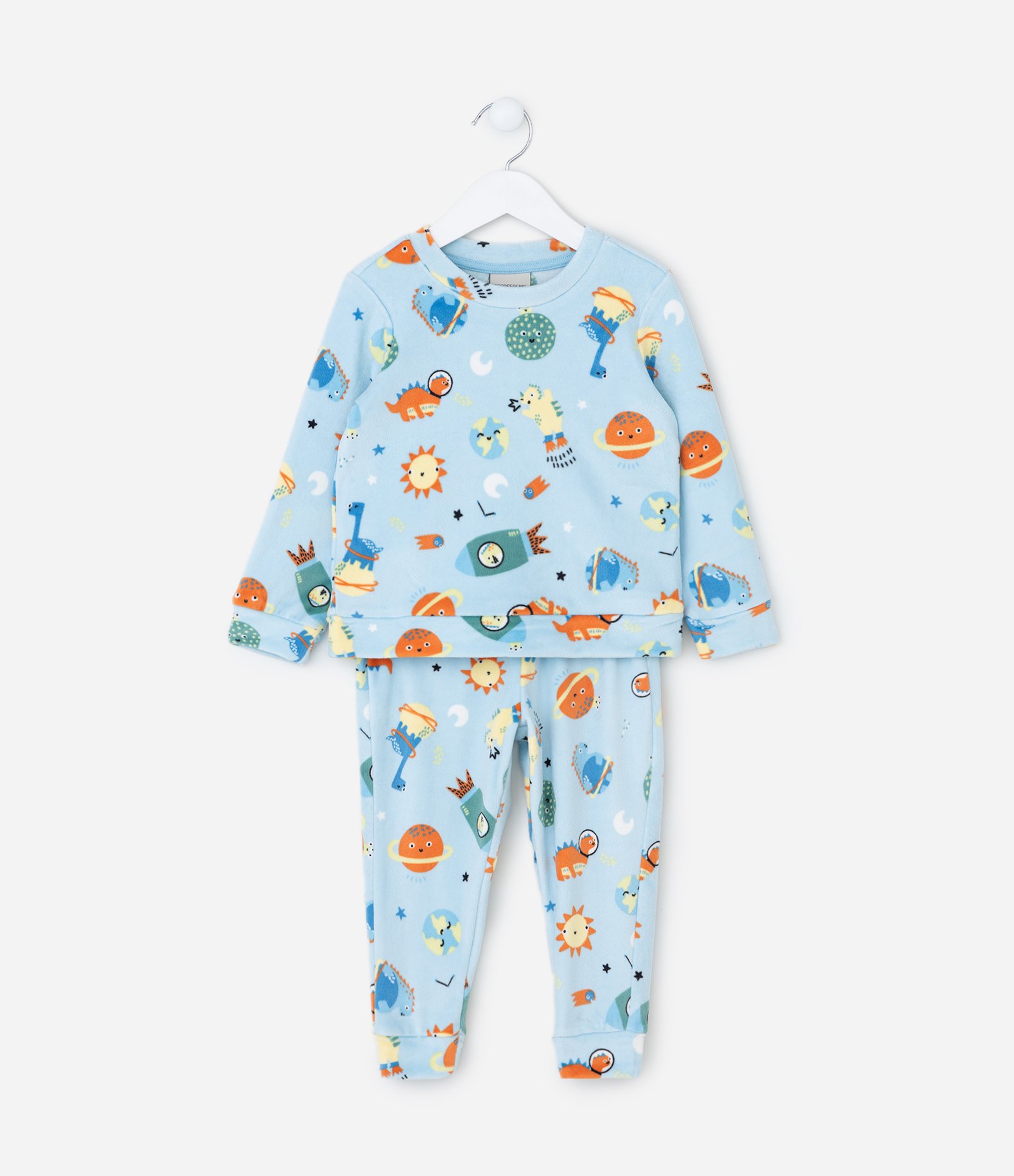 Pijama Infantil Longo com Estampa de Planetas que Brilha no Escuro – Tam 2 a 8 Anos Azul Claro 1