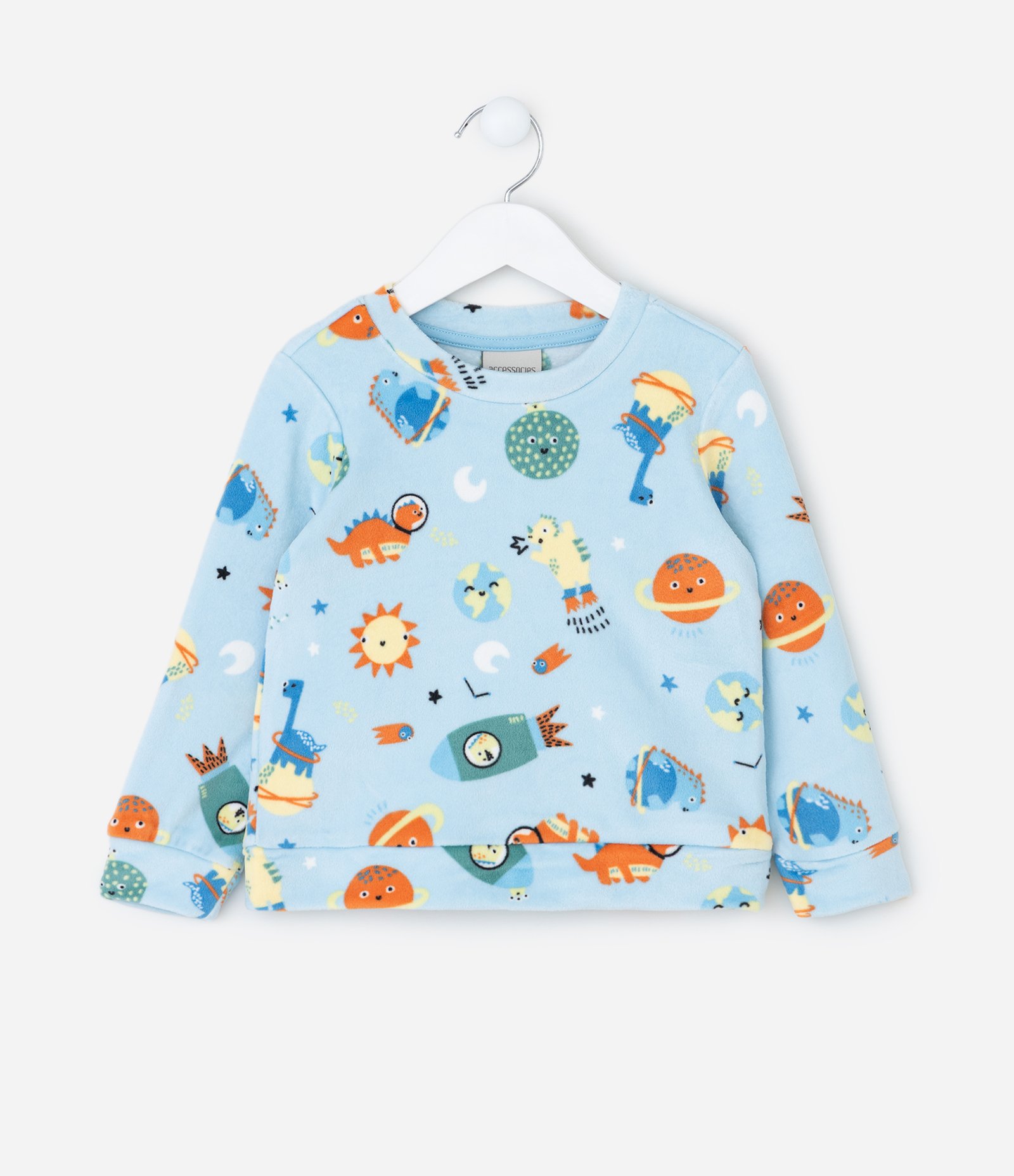 Pijama Infantil Longo com Estampa de Planetas que Brilha no Escuro – Tam 2 a 8 Anos Azul Claro 2