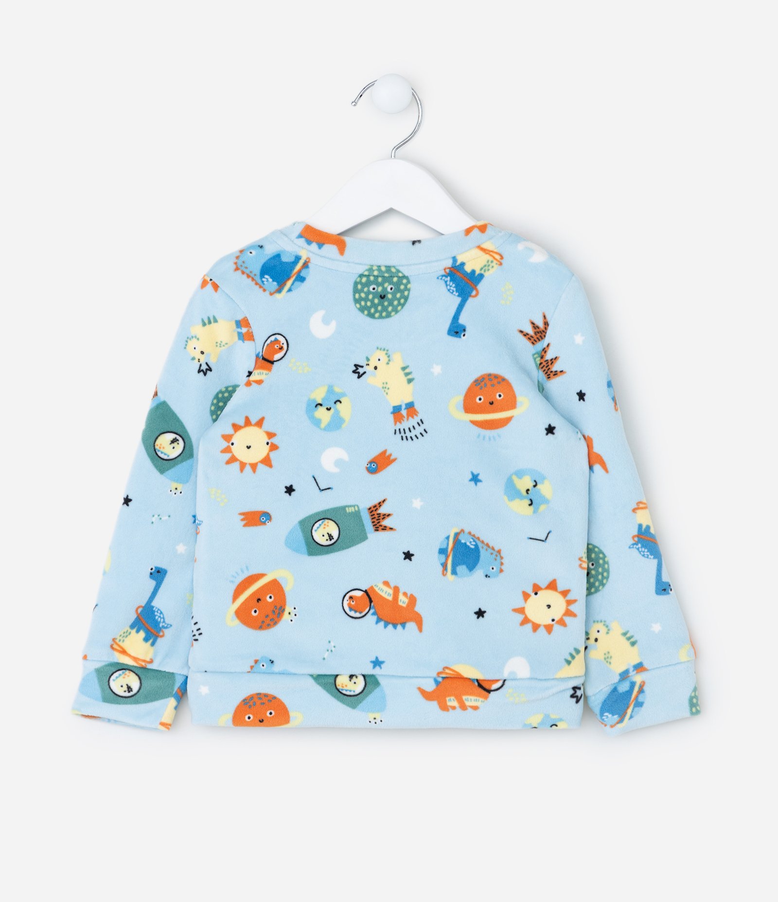 Pijama Infantil Longo com Estampa de Planetas que Brilha no Escuro – Tam 2 a 8 Anos Azul Claro 3