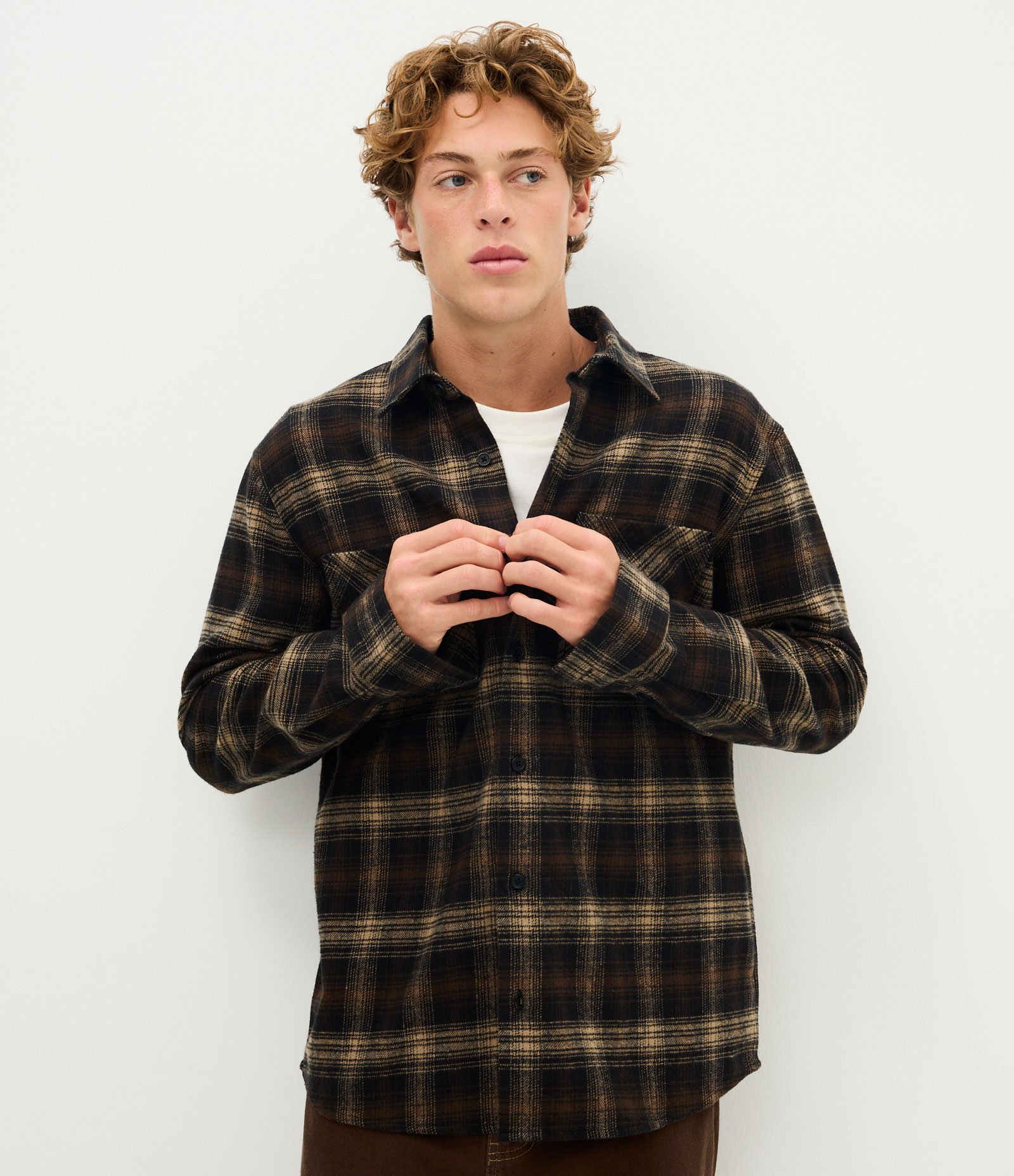 Camisa Manga Longa em Flanela Xadrez Marrom 1