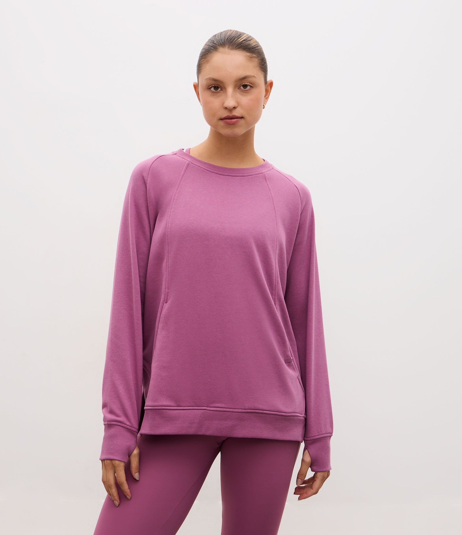 Casaco Fechado Oversized Esportivo em Algodão com Fenda Lateral Roxo 1