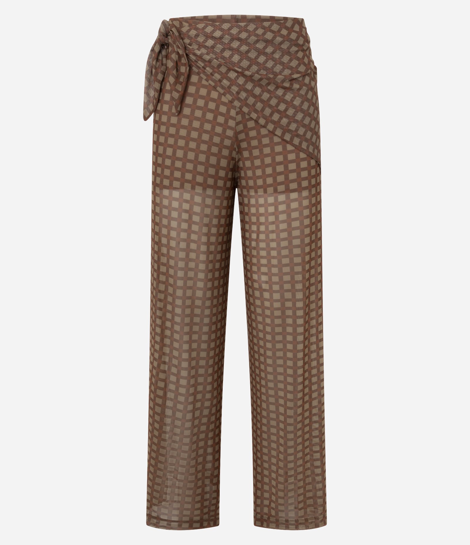 Calça Reta em Tule com Lenço Lateral Marrom 7