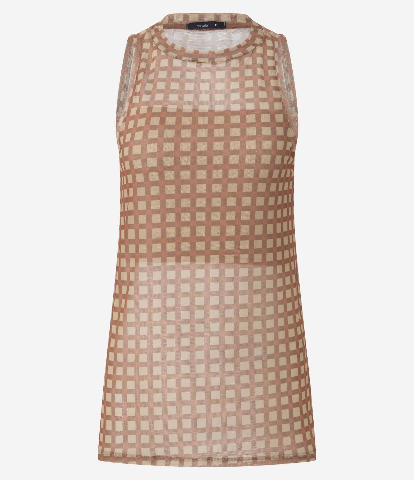 Blusa Túnica em Tule com Estampa Quadriculada Marrom 7