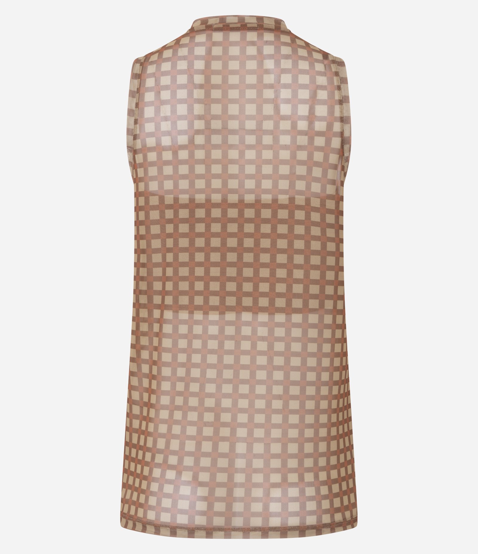 Blusa Túnica em Tule com Estampa Quadriculada Marrom 9