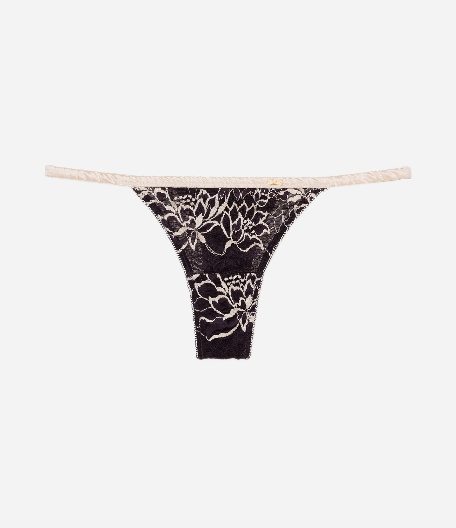 Calcinha String Fio em Renda Floral Bicolor Roxo/Bege 5