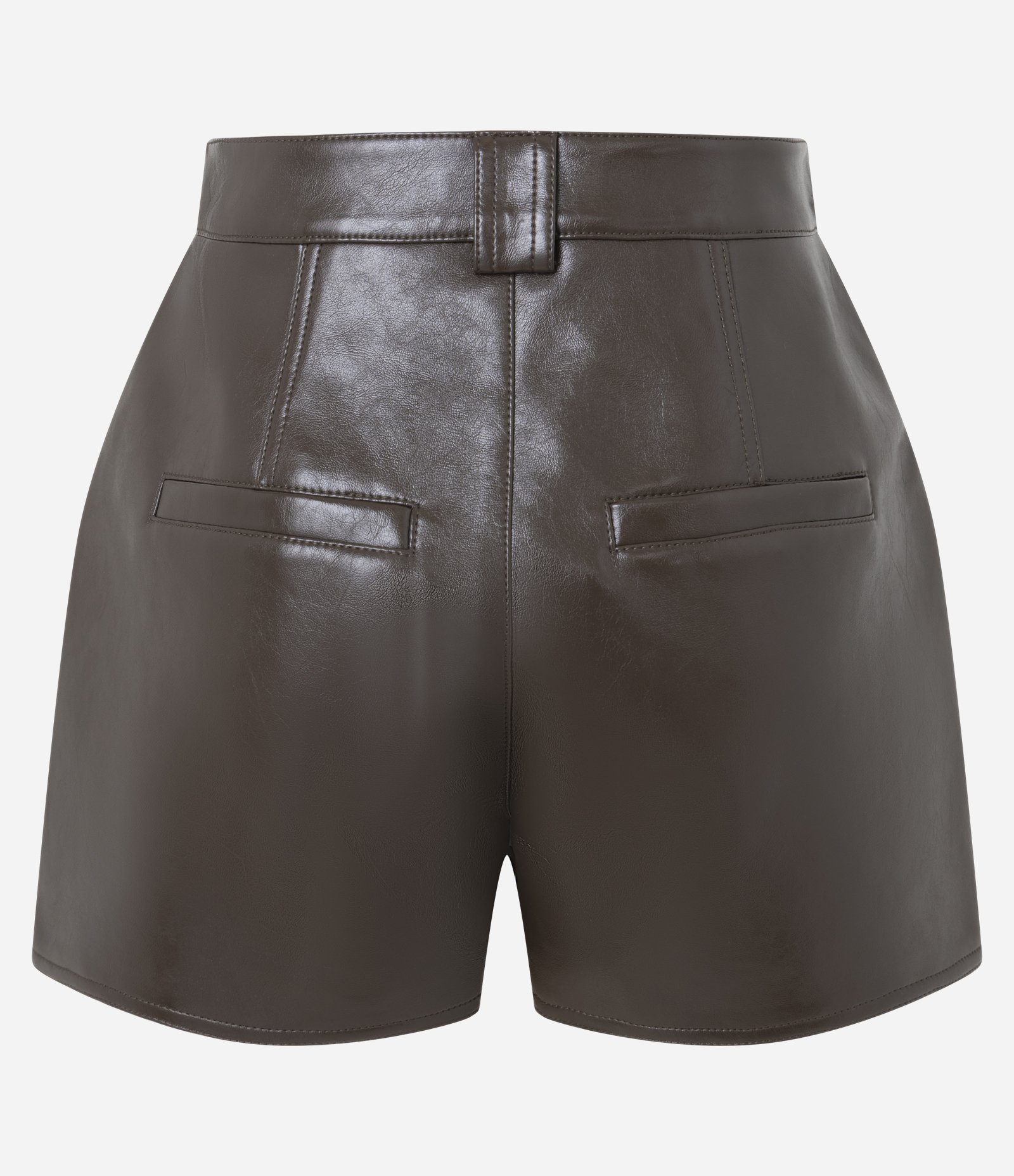 Short Saia Curto em PU com Bolsos Frontais Marrom oliva 7