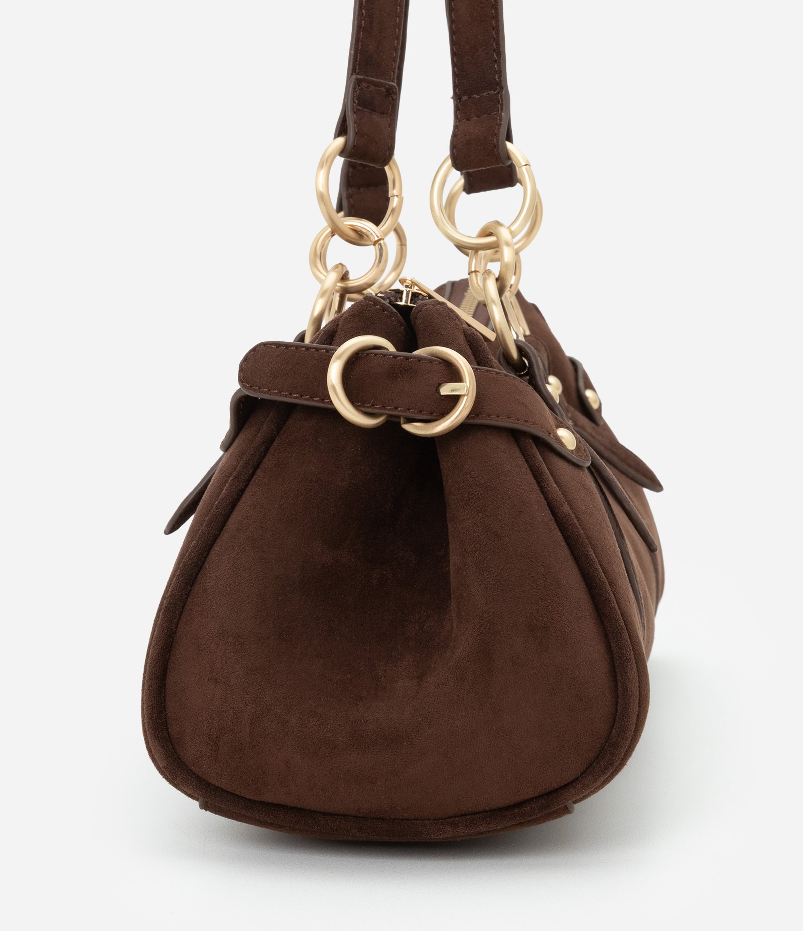 Bolsa Suede Média com Detalhes Metalizados Marrom 2
