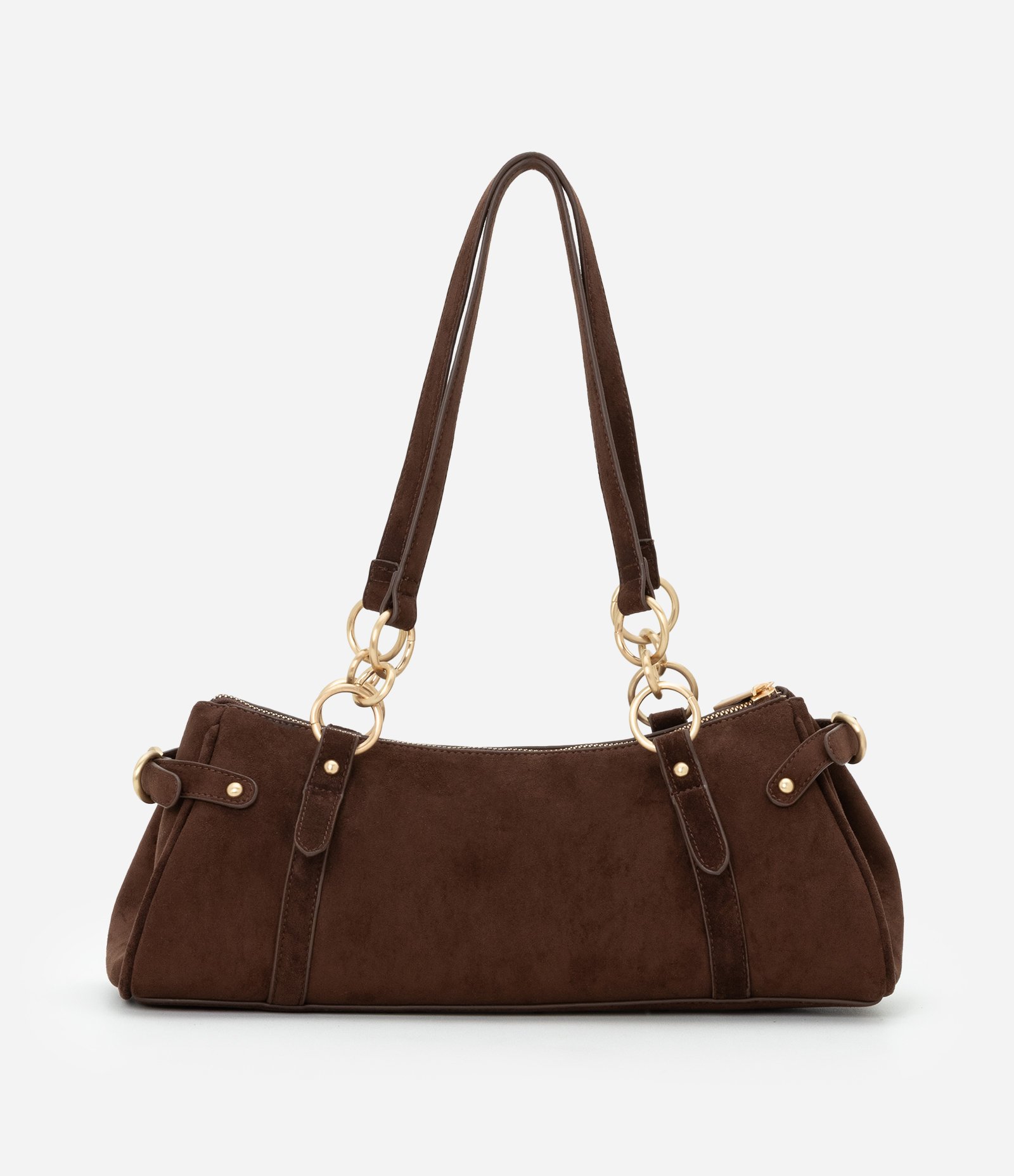Bolsa Suede Média com Detalhes Metalizados Marrom 3