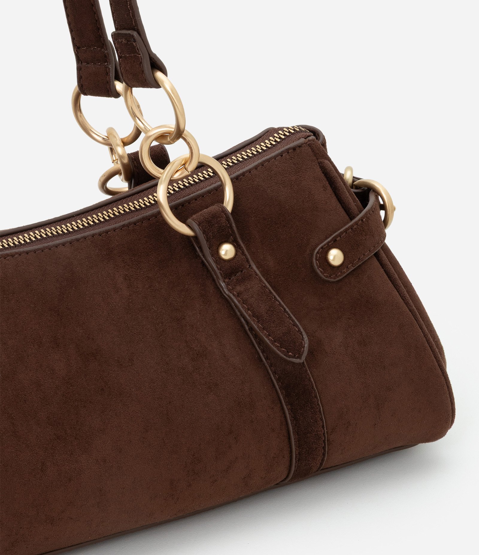 Bolsa Suede Média com Detalhes Metalizados Marrom 4