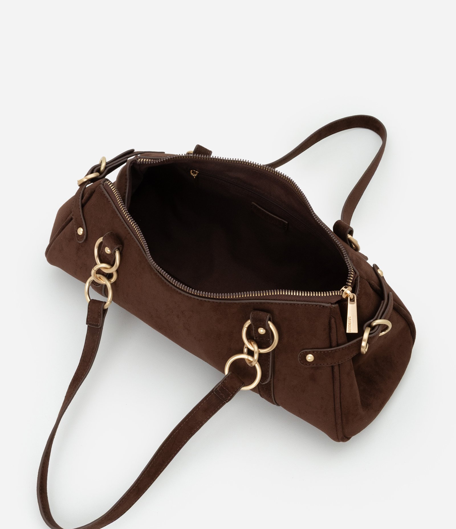 Bolsa Suede Média com Detalhes Metalizados Marrom 5