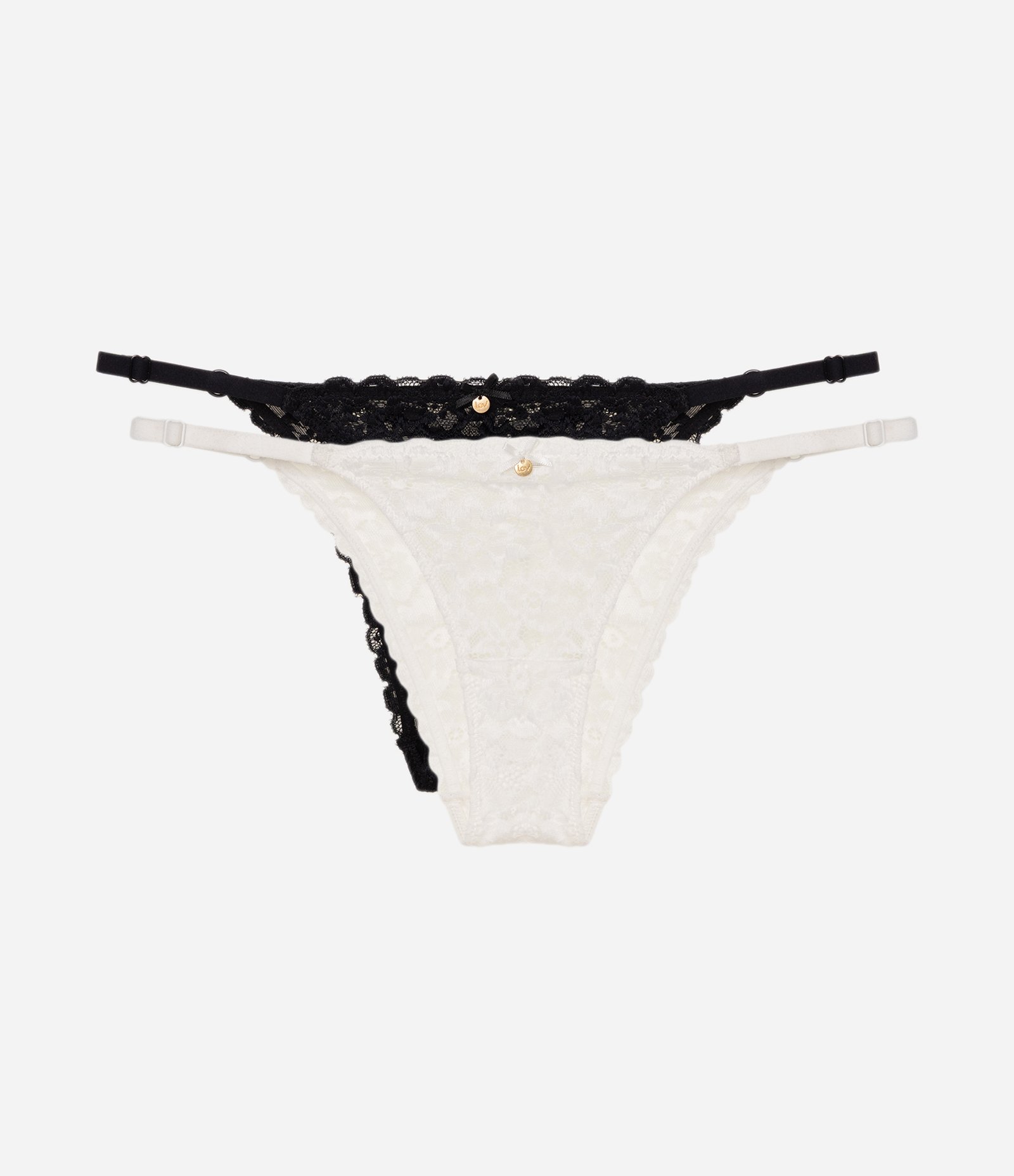 Kit 02 Calcinhas String em Renda Floral Branco/Preto 1