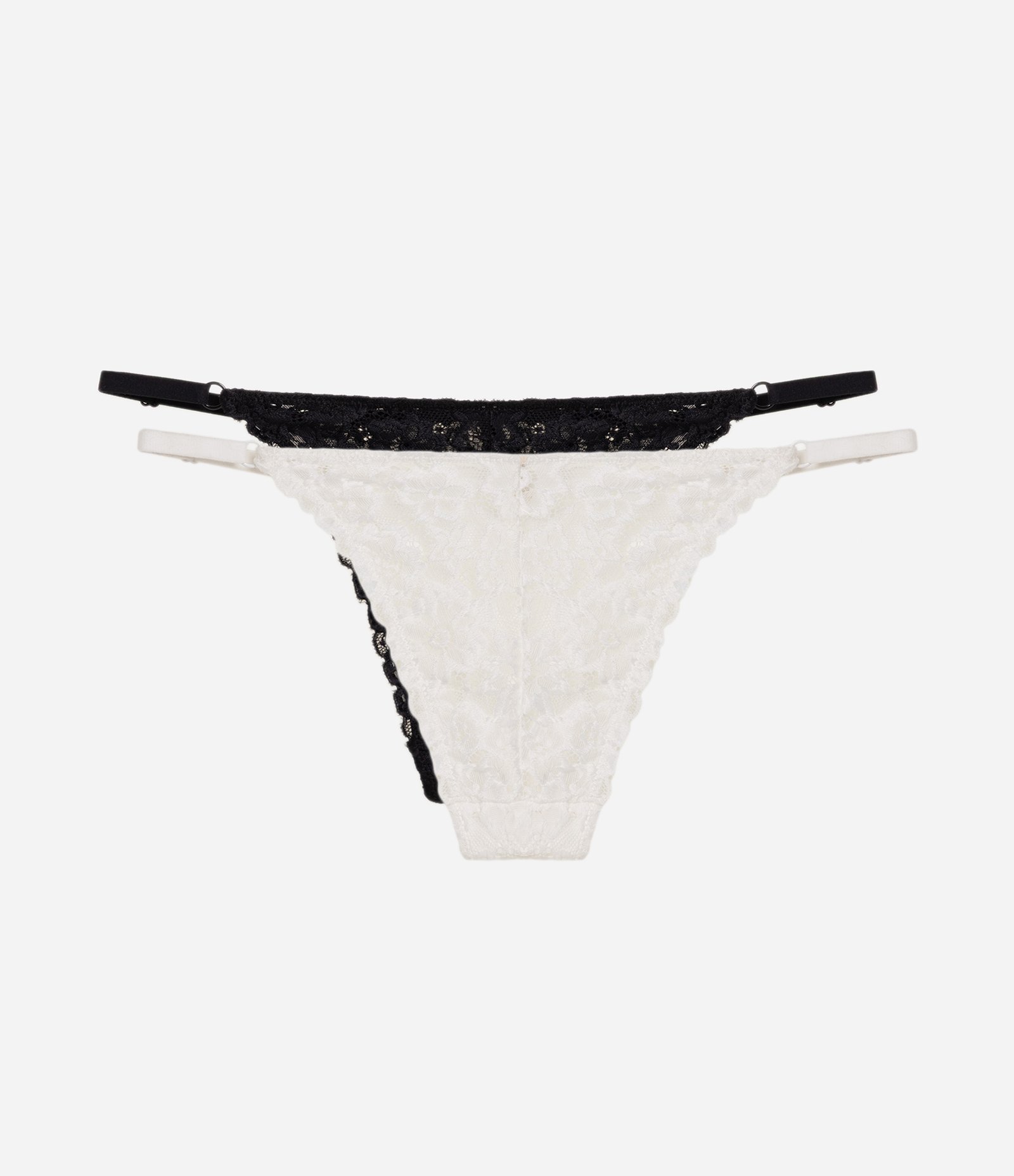 Kit 02 Calcinhas String em Renda Floral Branco/Preto 2