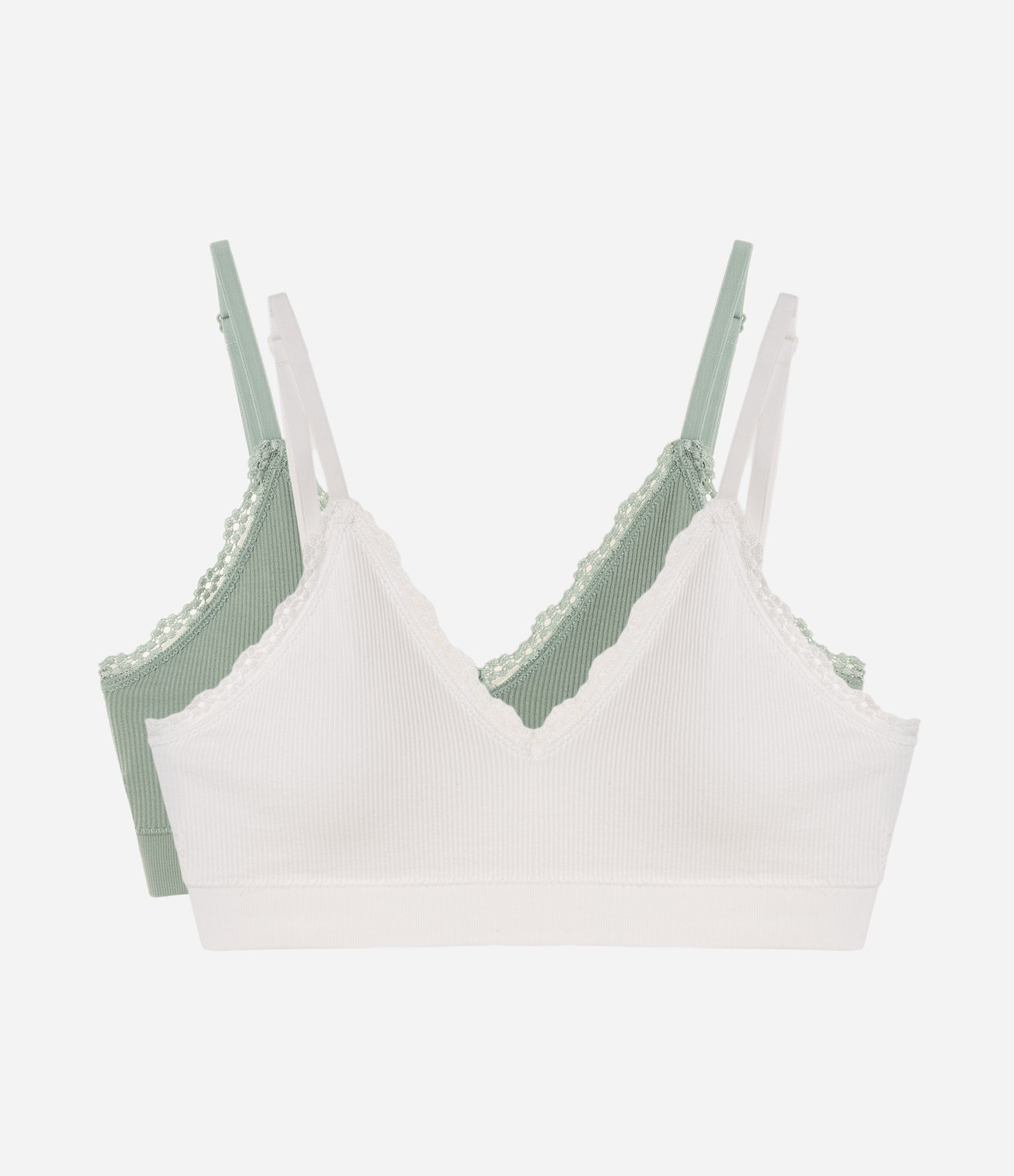 Kit 02 Sutiãs Top em Poliamida Texturizada com Rendinha Branco/Verde 1