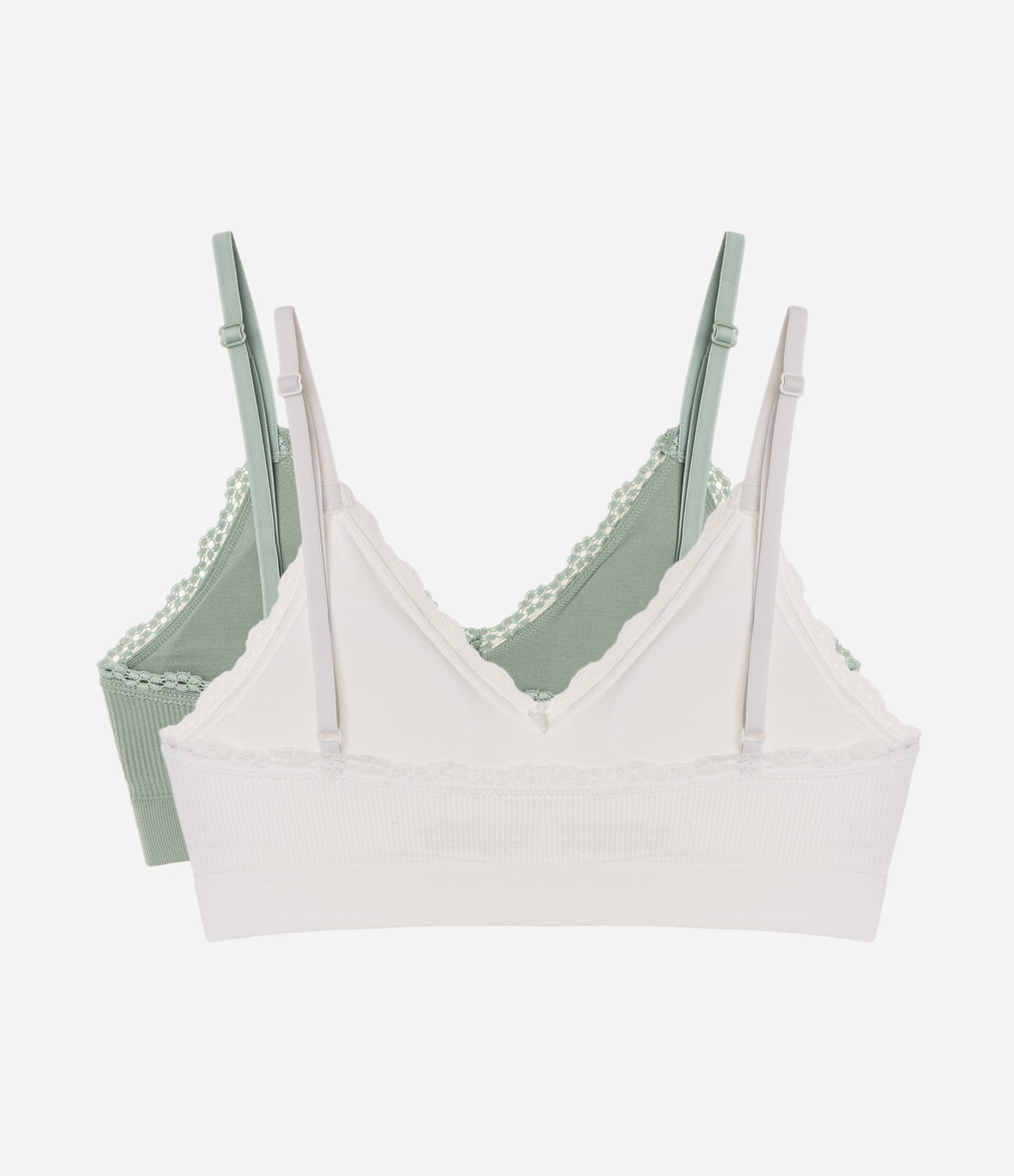 Kit 02 Sutiãs Top em Poliamida Texturizada com Rendinha Branco/Verde 2