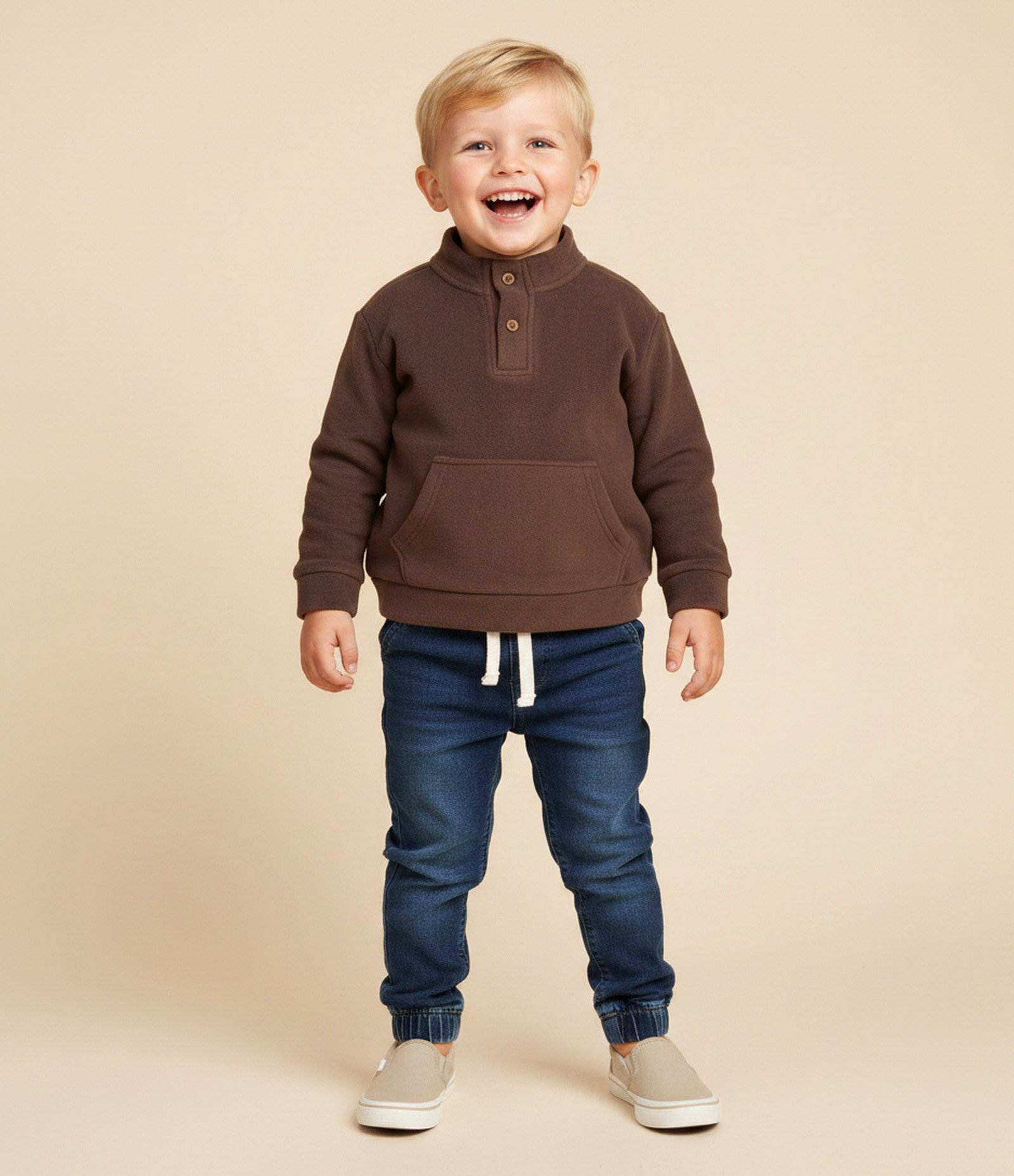 Casaco em Fleece com Golinha Alta e Botões - Tam 1 a 6 Anos Marrom 1