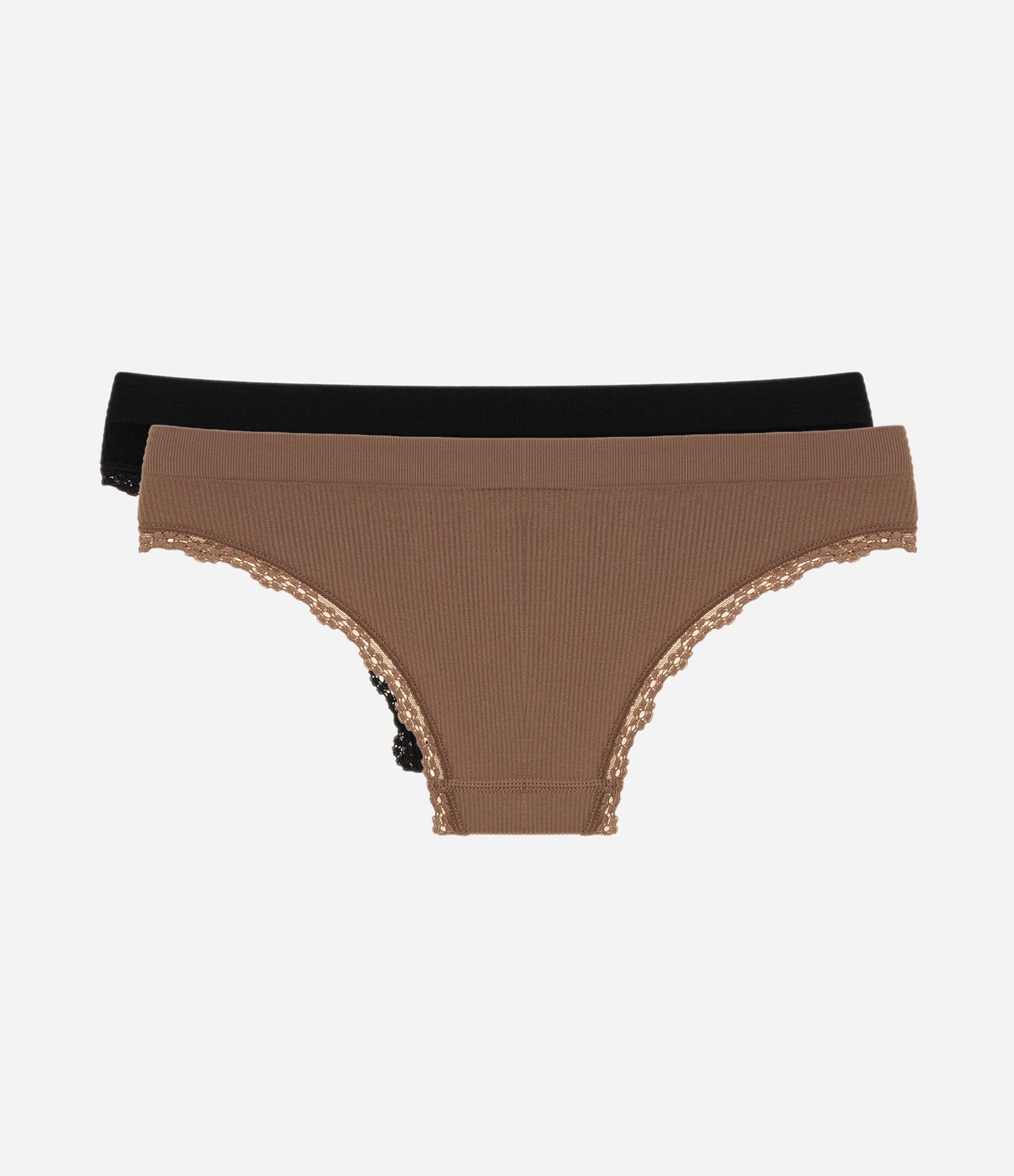 Kit 02 Calcinhas Biquíni em Poliamida Seamless com Rendinha Preto/Marrom 2