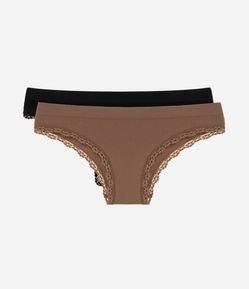 Kit 02 Calcinhas Biquíni em Poliamida Seamless com Rendinha