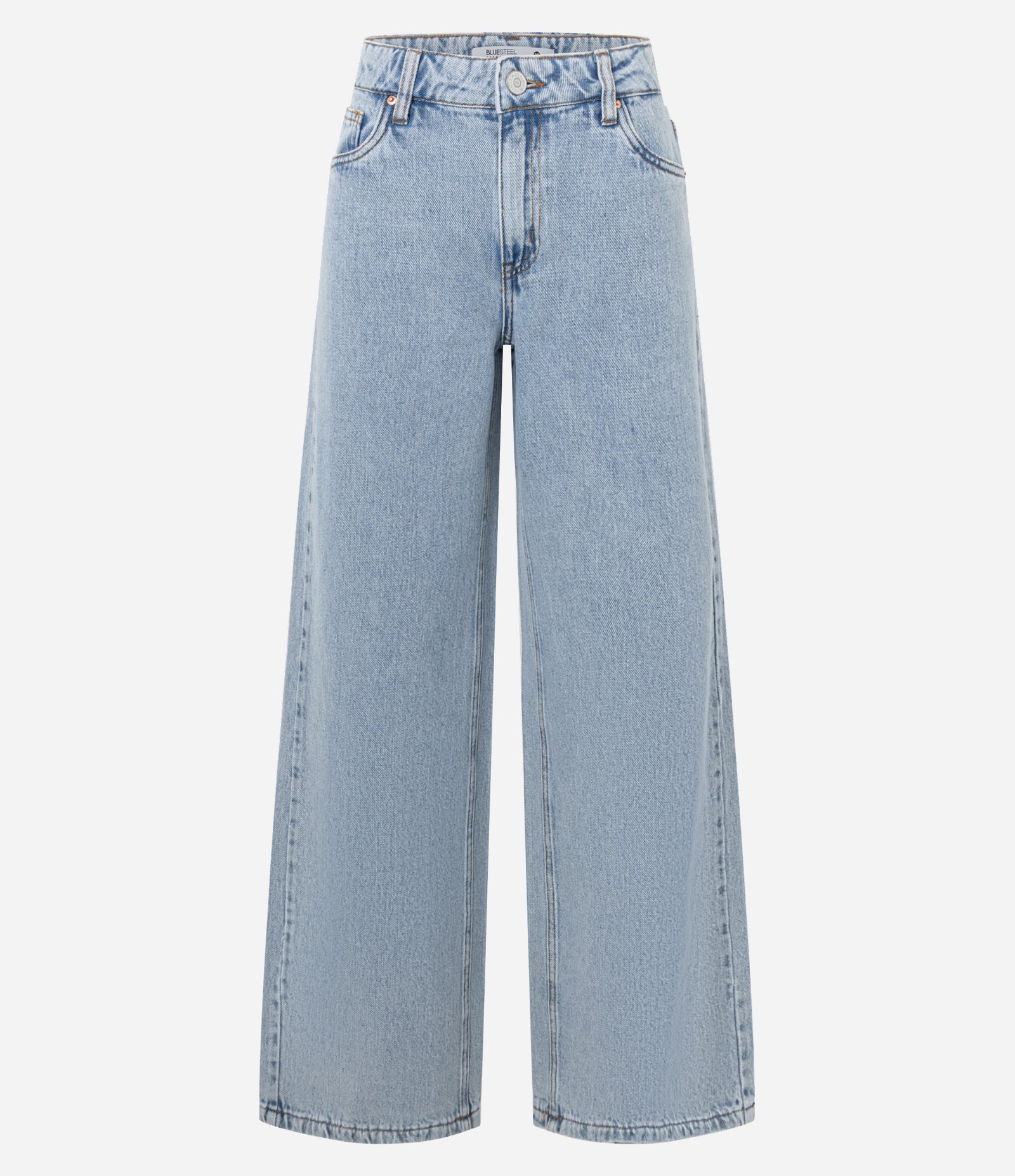 Calça Wide Leg Cintura Baixa em Jeans com 05 Bolsos Claro 1