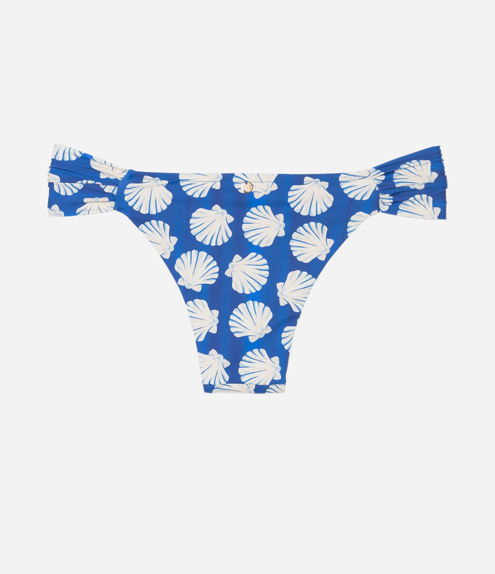 Biquíni Bottom Em Microfibra Com Estampa Conchas E Drapeado Azul 6