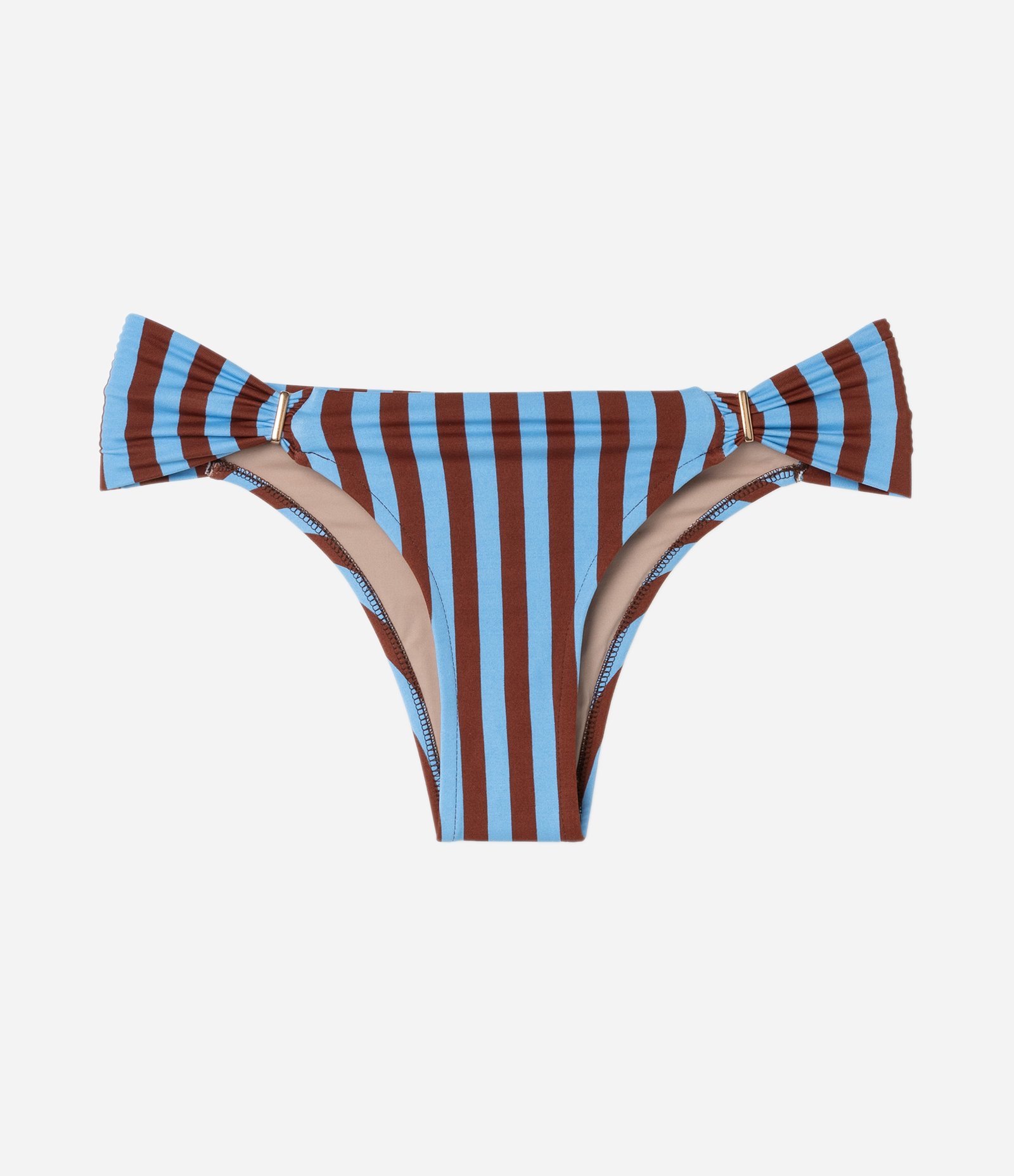 Biquíni Calcinha Listrado em Microfibra com Franzidos Azul/Marrom 6
