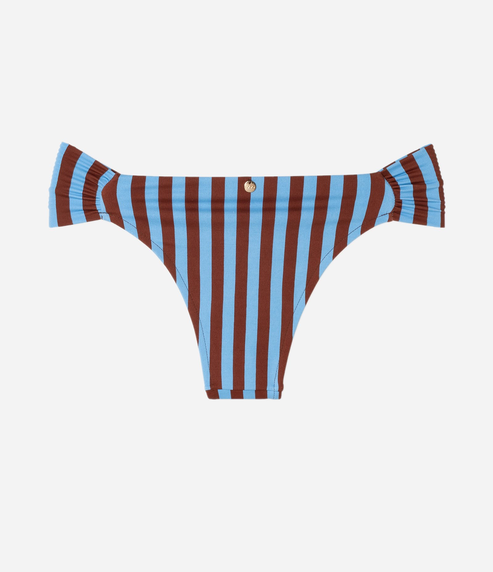 Biquíni Calcinha Listrado em Microfibra com Franzidos Azul/Marrom 7