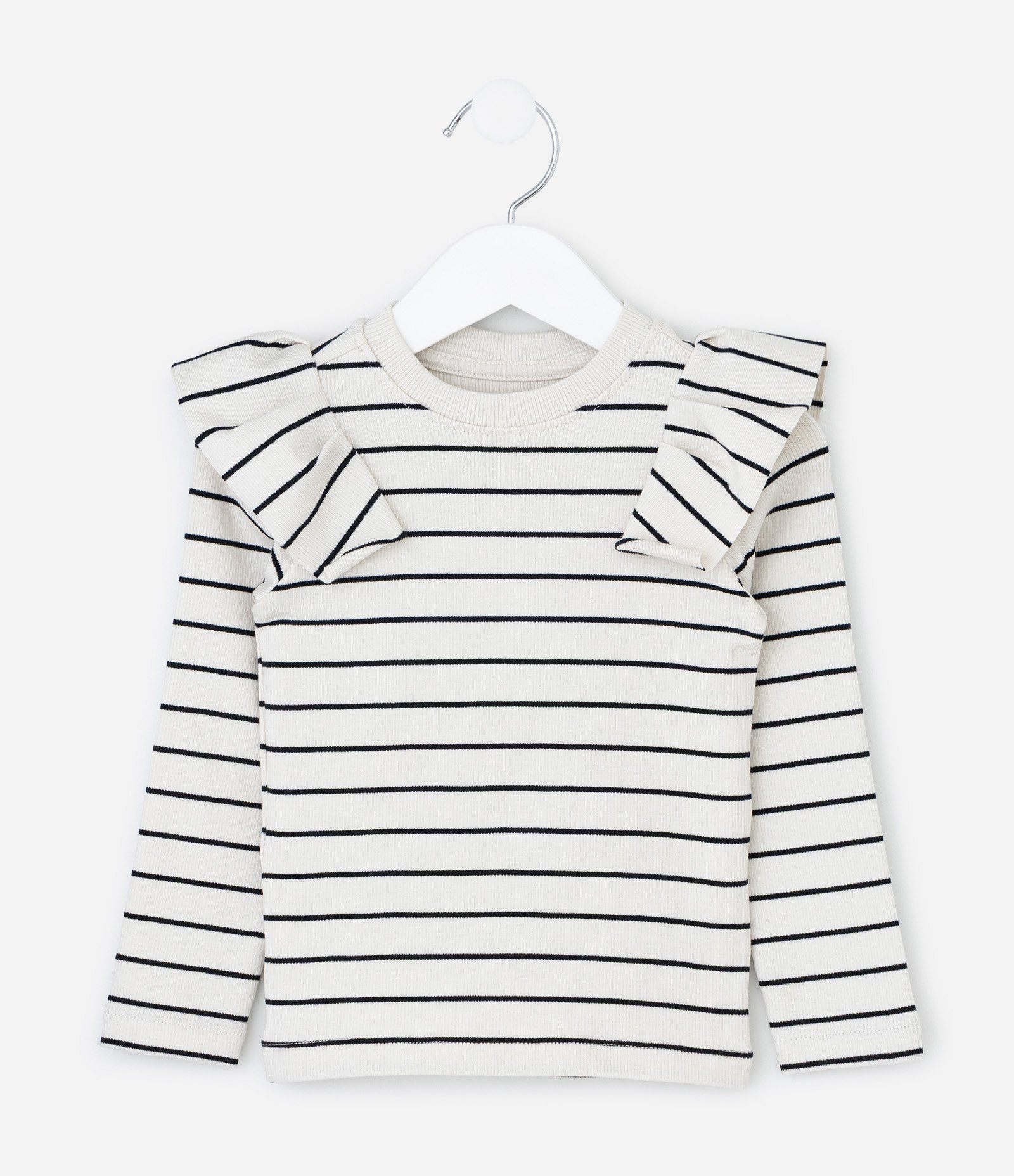 Camiseta Infantil Listrada com Babados – Tam 1 a 6 Anos Branco/Preto 1