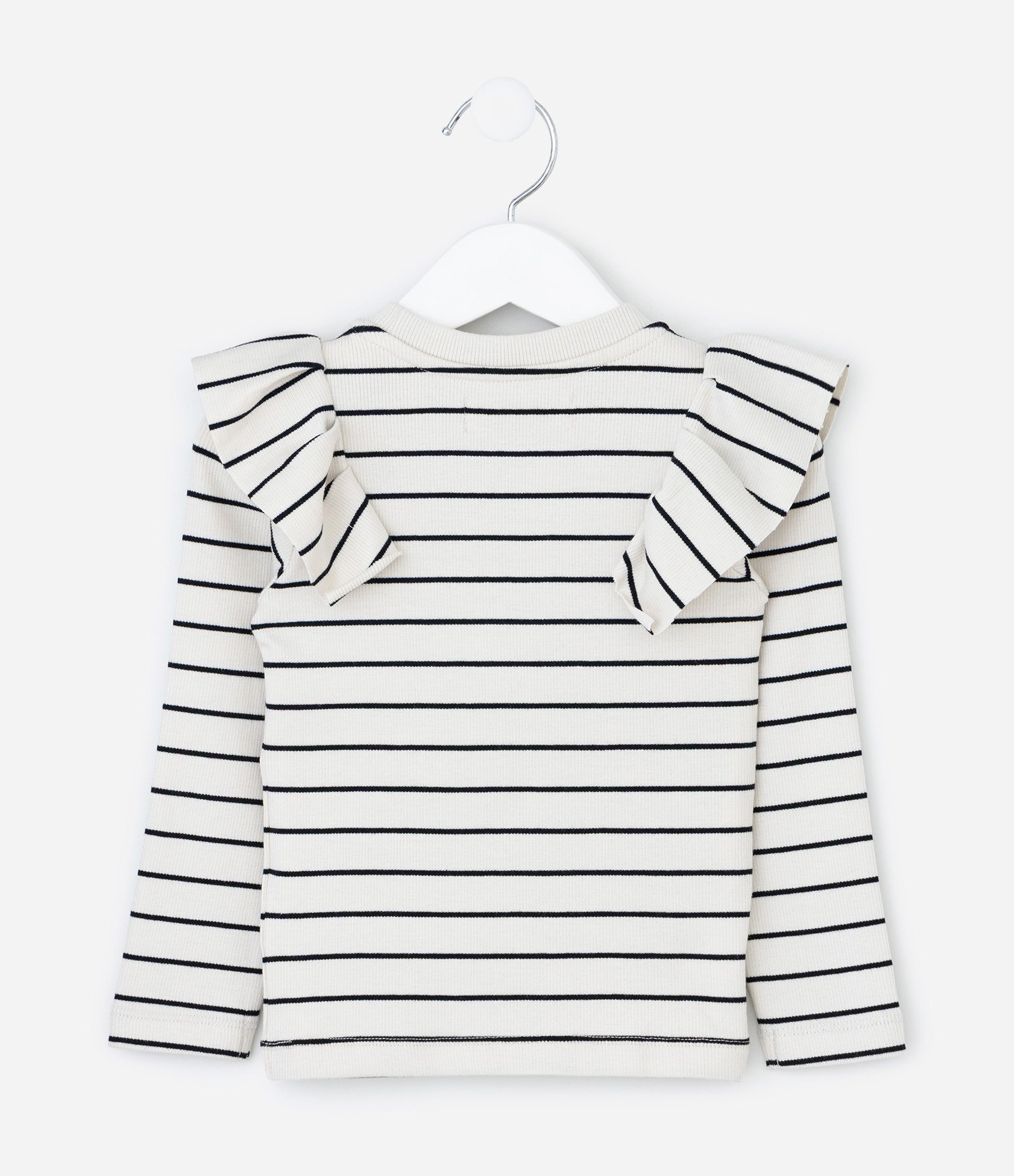 Camiseta Infantil Listrada com Babados – Tam 1 a 6 Anos Branco/Preto 2