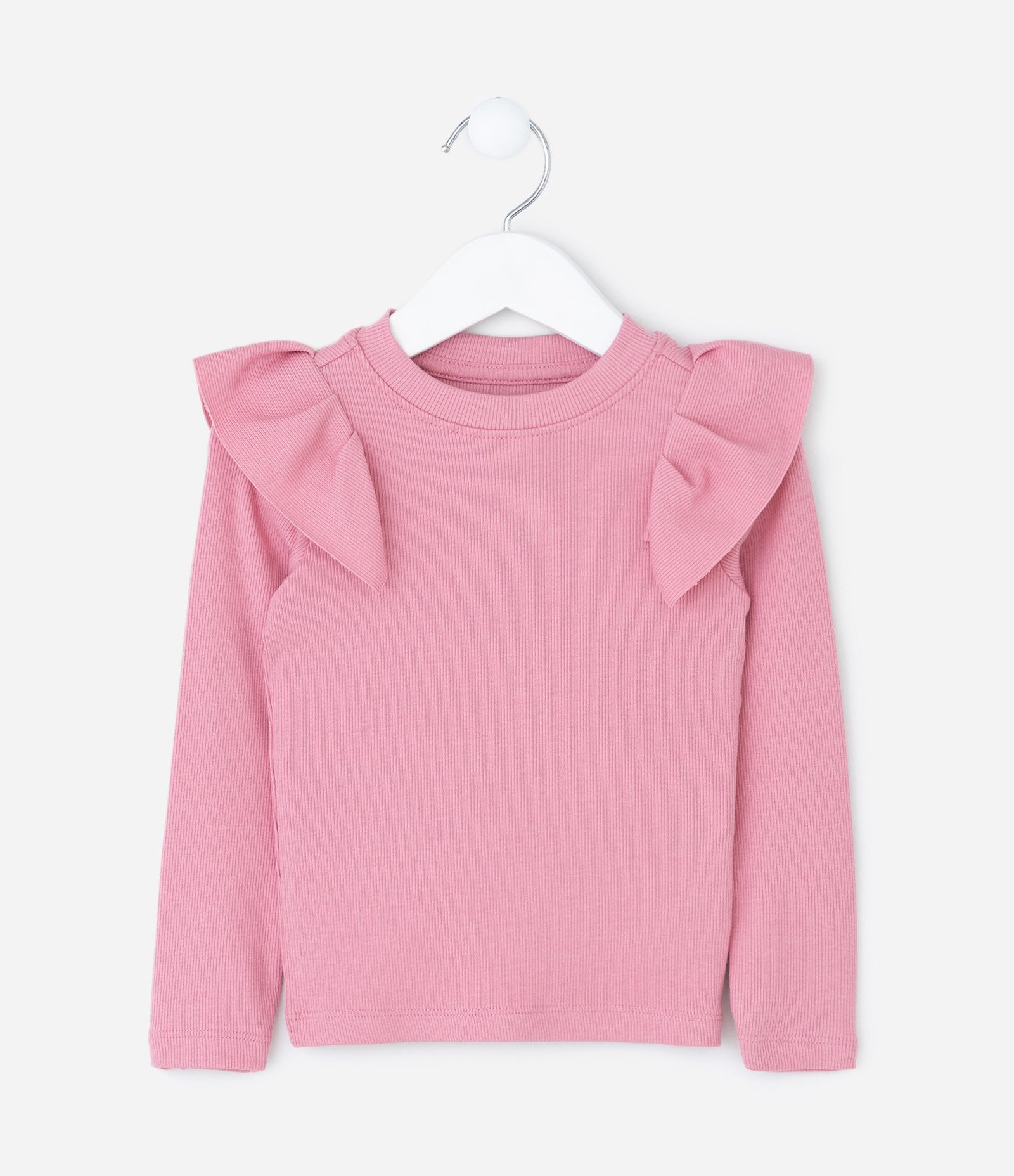 Camiseta Infantil Canelada com Babados nos Ombros – Tam 1 a 6 Anos Rosa Claro 1